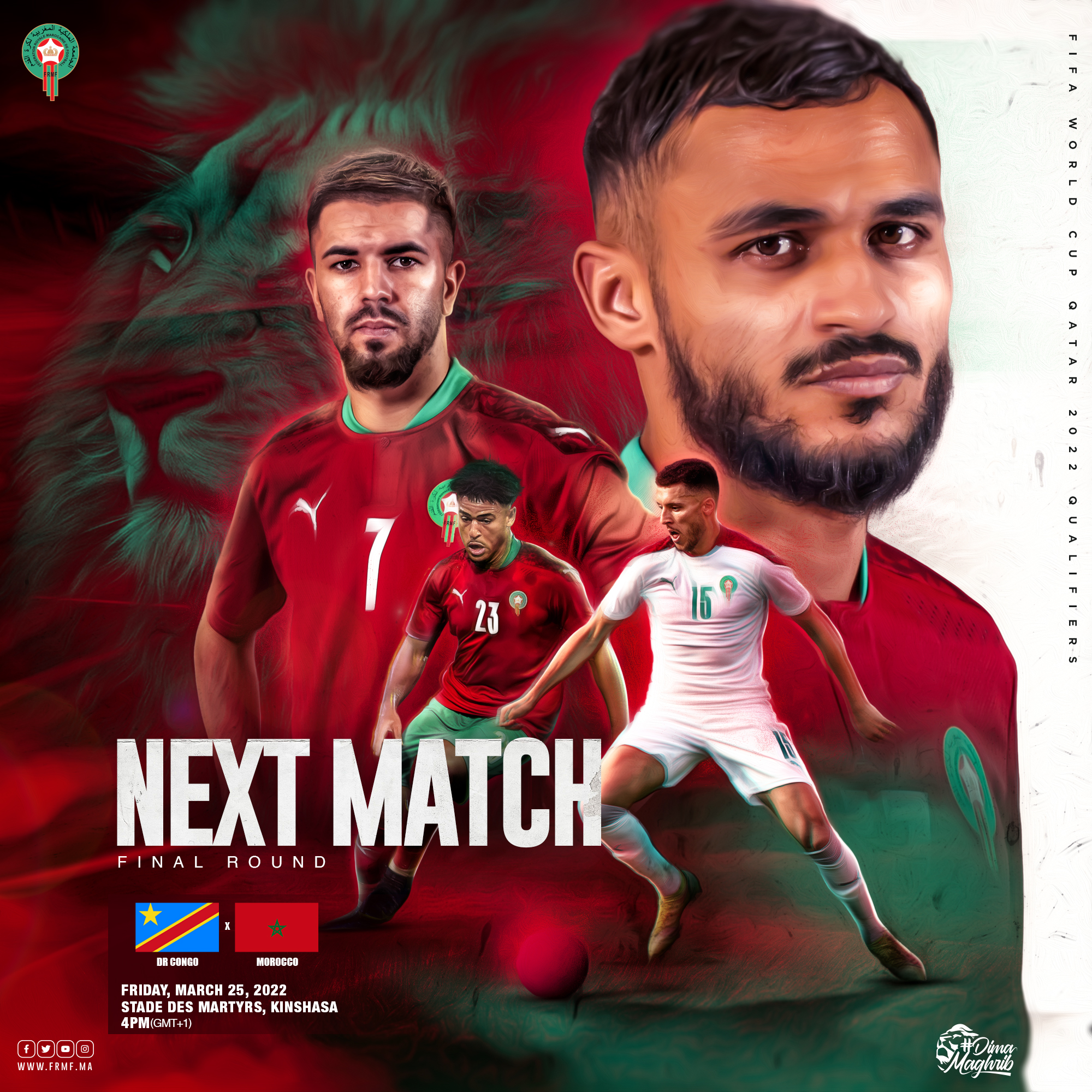 Équipe du Maroc - كلنا مع أسود الأطلس ⏱️ 180 minutes separate us from FIFA World Cup Qatar 2022. First leg: Martyrs Stadium. Support the Atlas Lions ! #DimaMaghrib