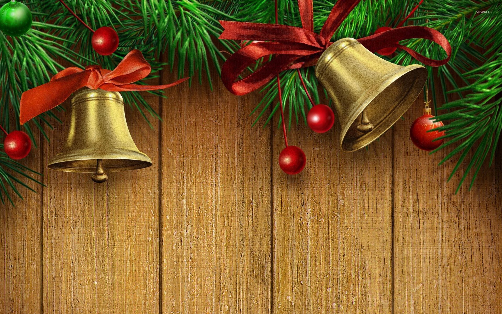 Golden bells with red bows wallpaper wallpaper