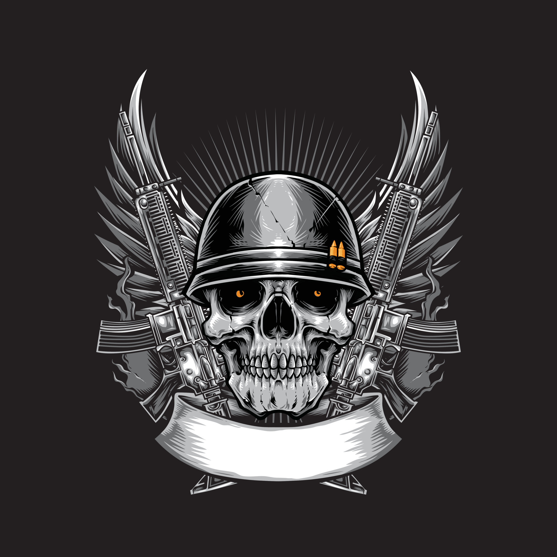 skull army with rifle for tshirt design