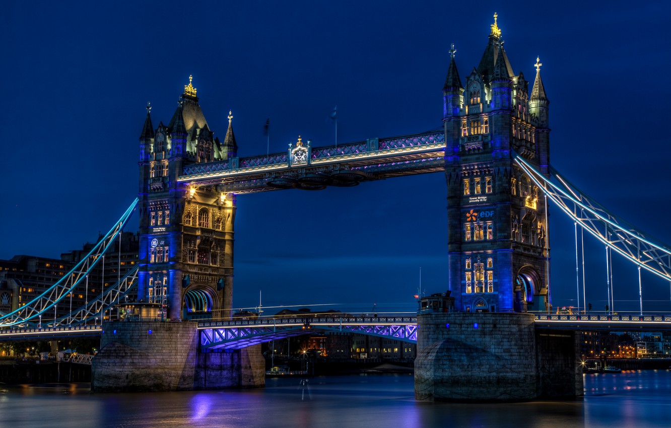 Wallpaper the sky, night, city, the city, lights, river, England, London, lighting, backlight, UK, Thames, blue, Tower bridge, river, Tower Bridge image for desktop, section город
