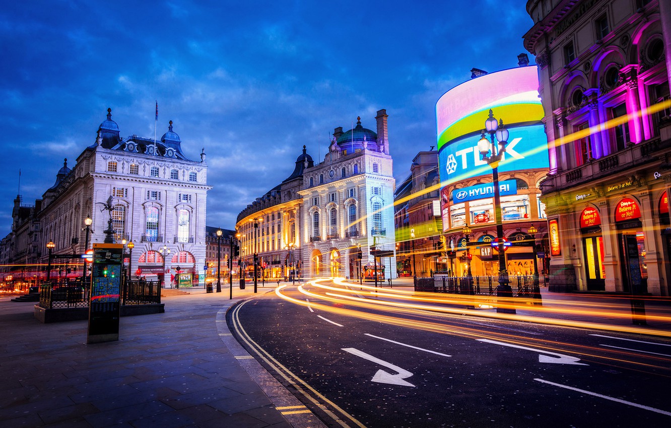 Wallpaper road, light, city, lights, street, England, London, building, the evening, excerpt, UK, London, England, Piccadilly image for desktop, section город