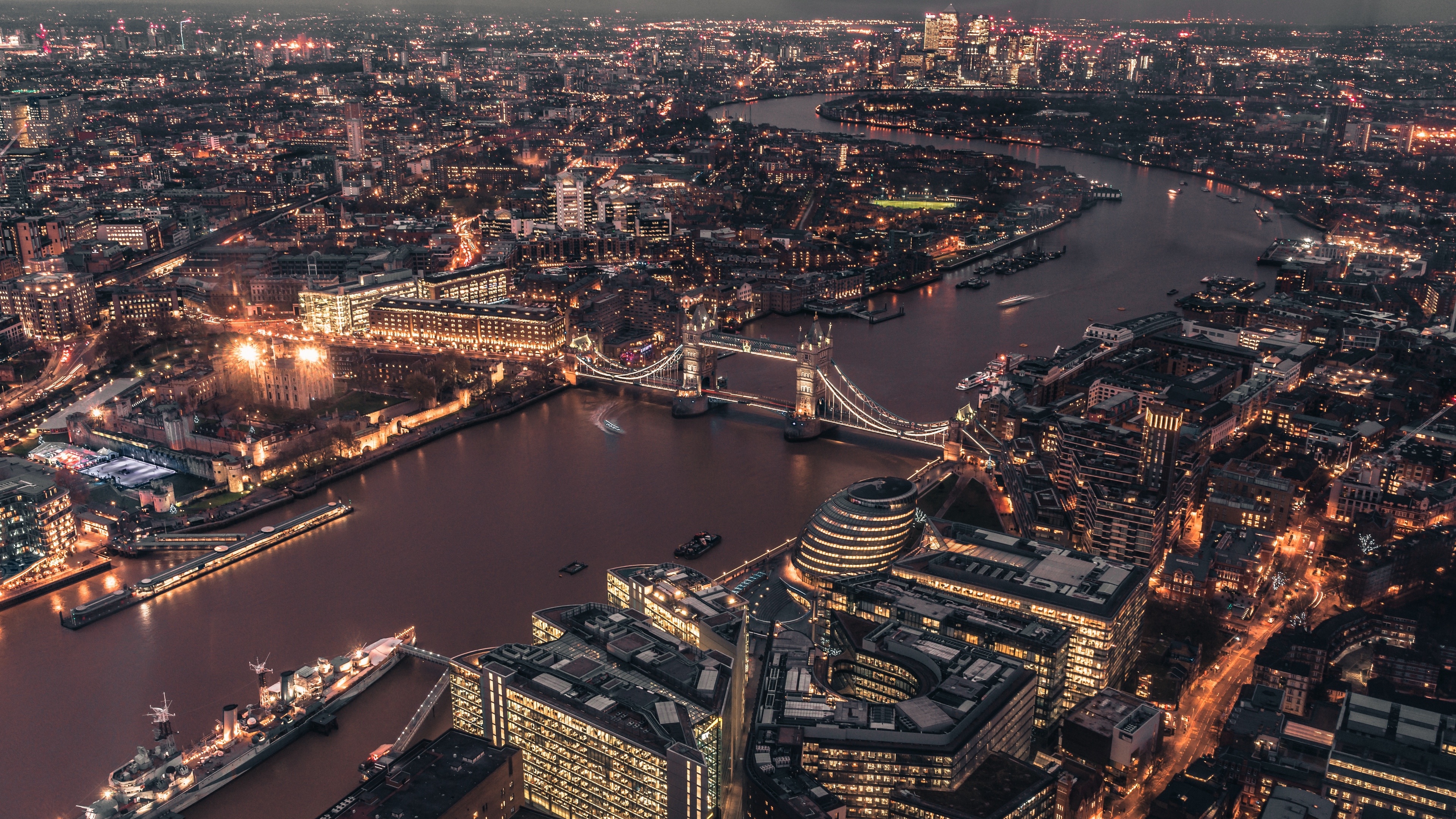 Wallpaper 4k london, uk, city lights, bridge, top view 4k Wallpaper