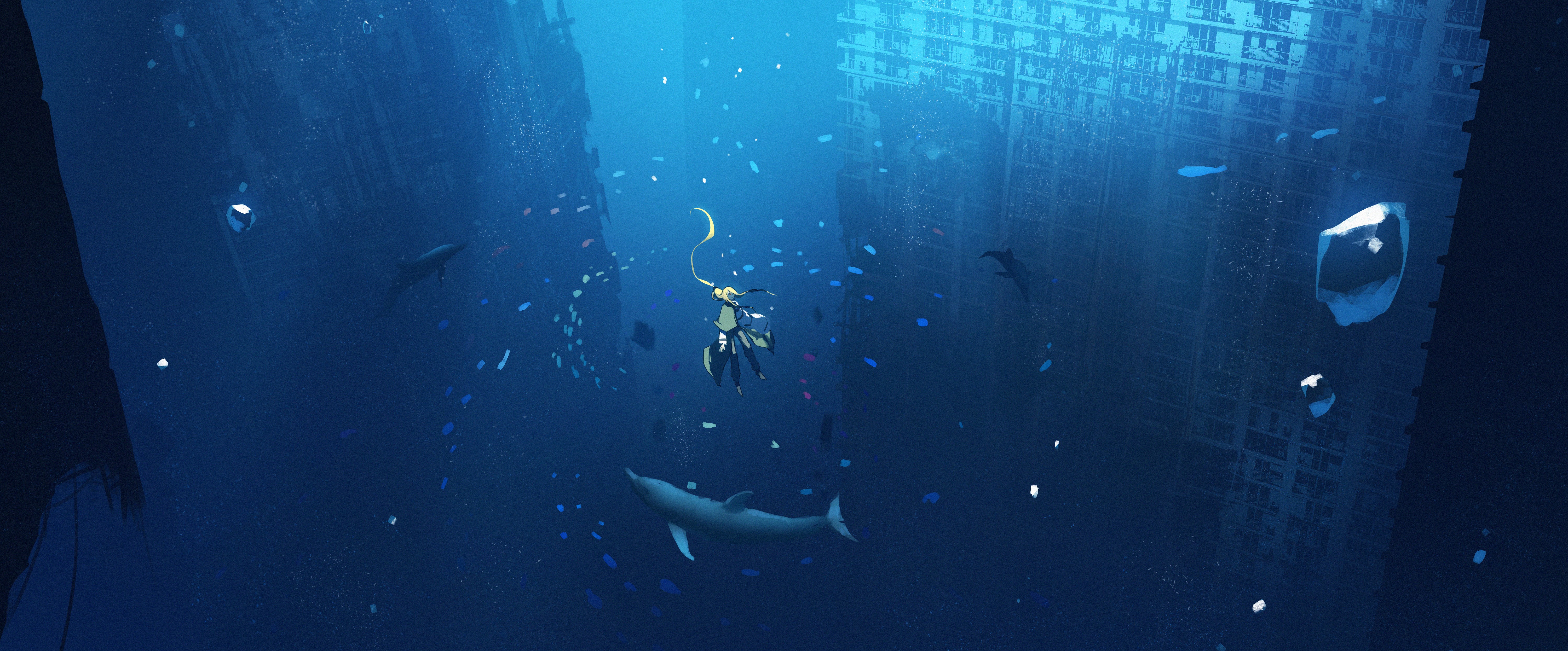 anime girl underwater with fishes illustration... - Stock Illustration  [105358495] - PIXTA