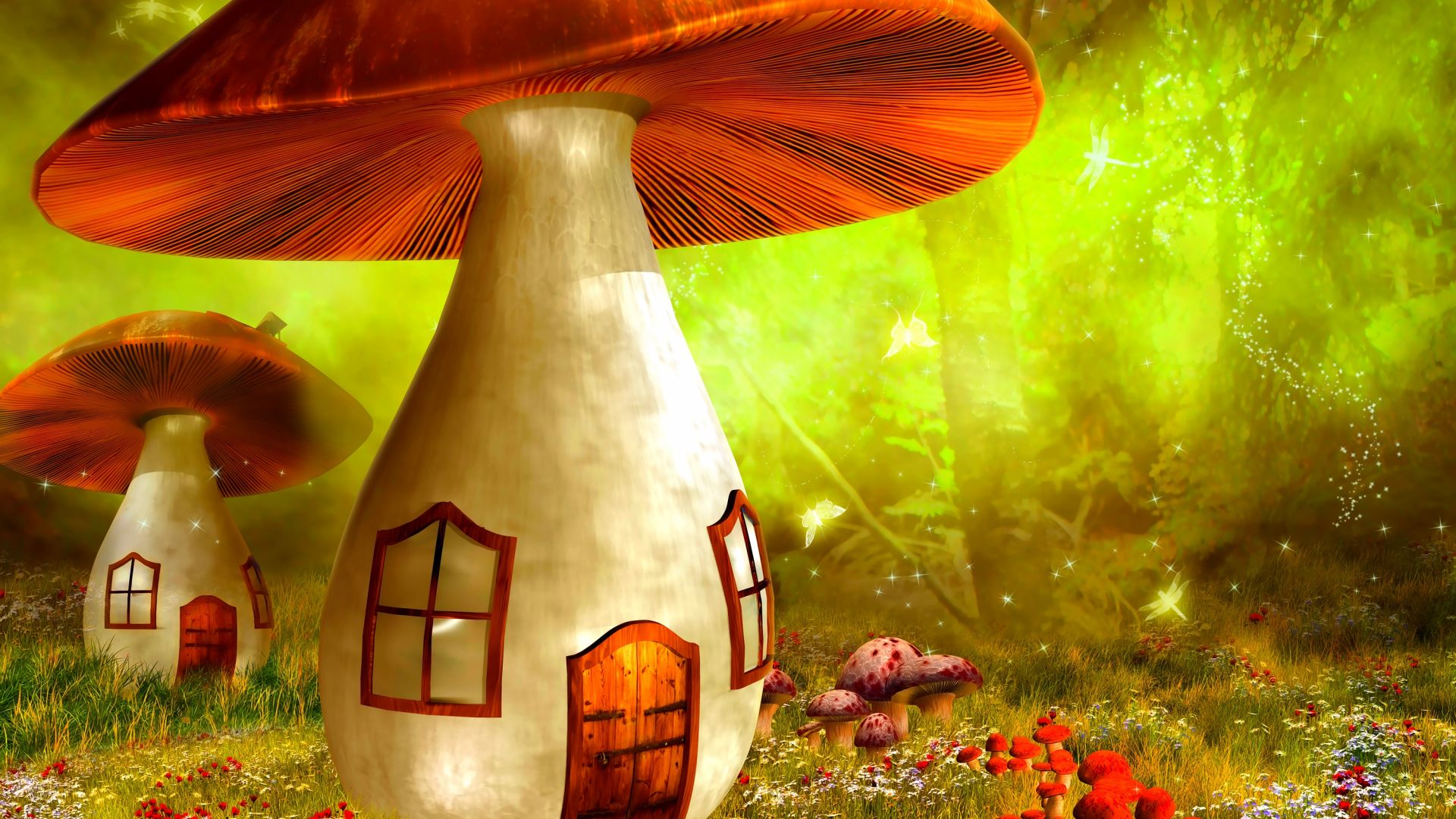 Desktop Wallpaper Mushroom House, Fantasy, Art, HD Image, Picture, Background, X00g9p