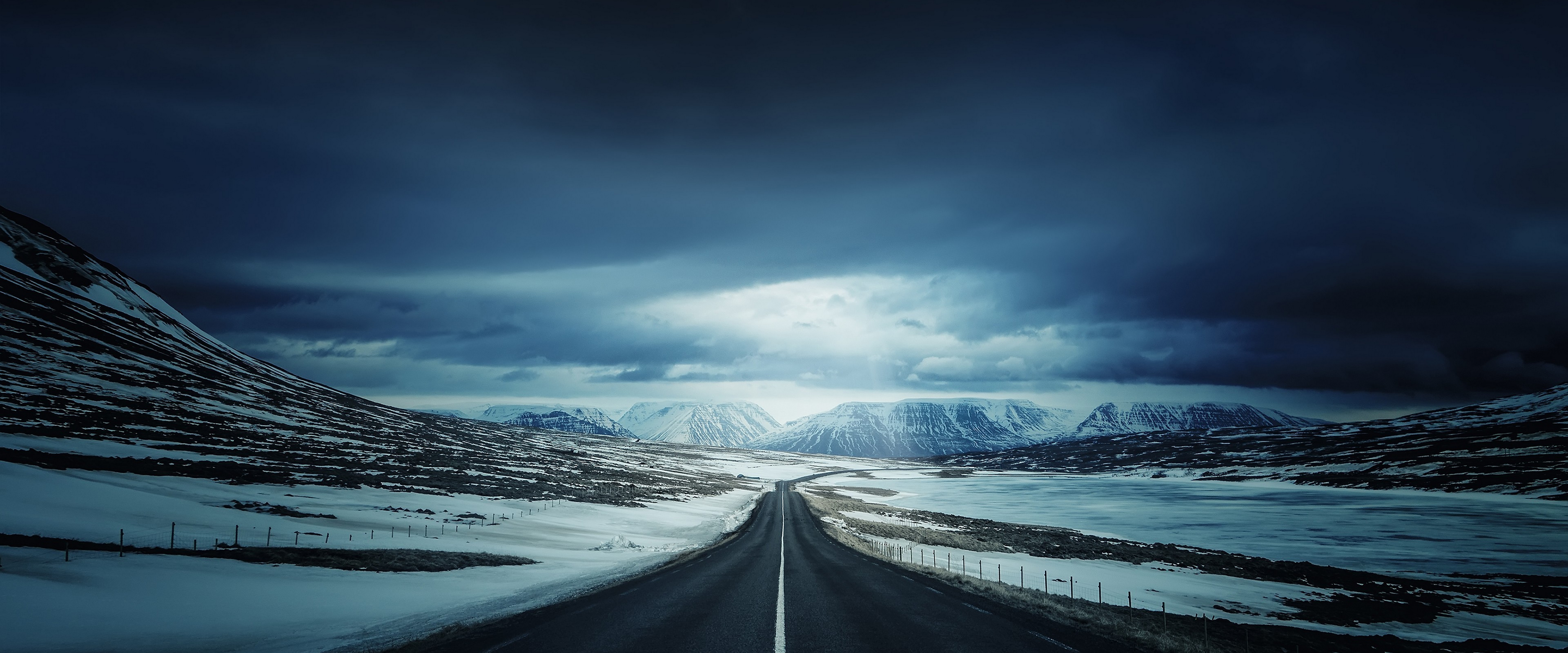 Mountain Landscape Road Snow Scenery 4K Wallpaper