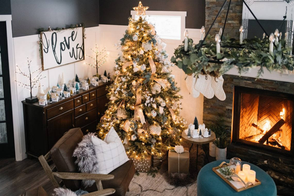 Download Cozy Christmas Aesthetic Living Room Wallpaper