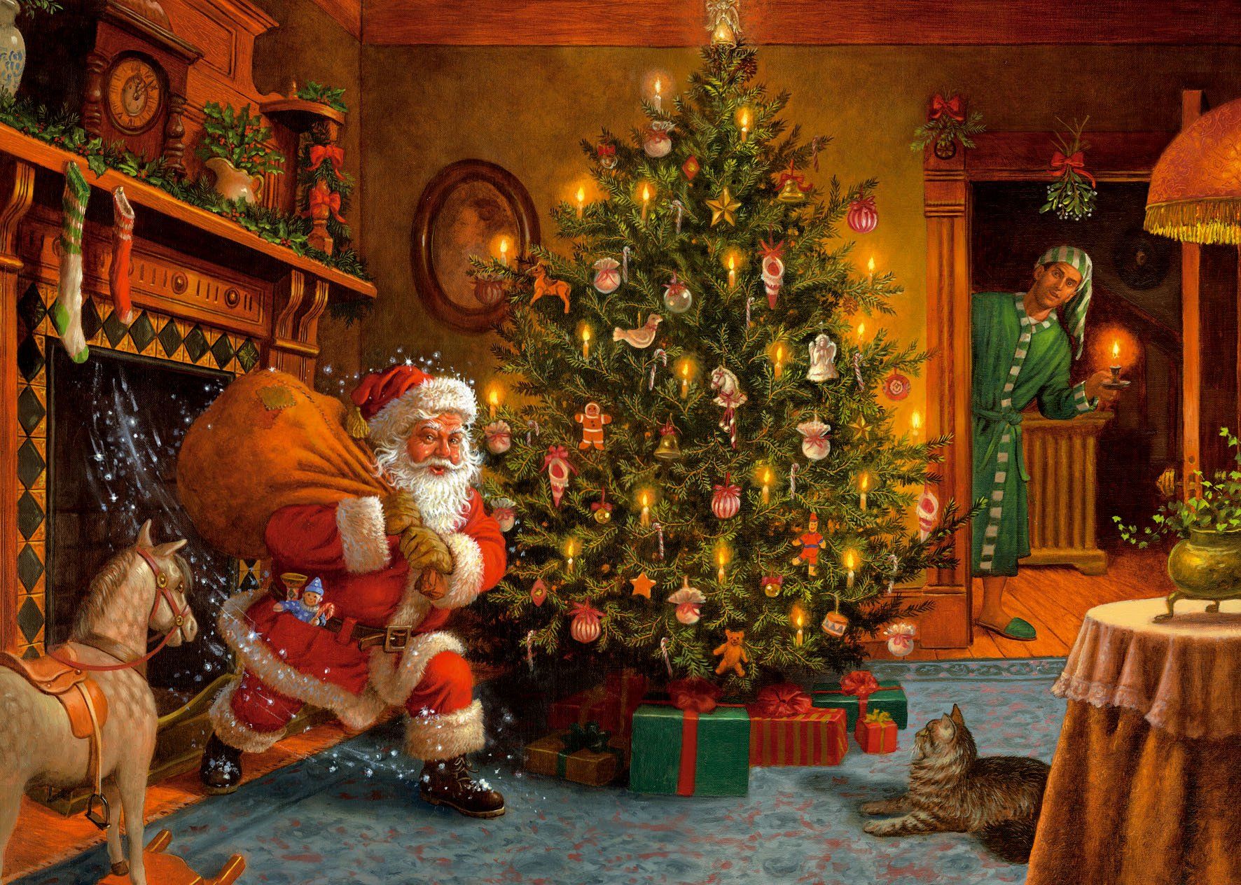 Holiday Christmas Holiday Santa Christmas Tree Living Room Wallpaper. Imagenes de navidad fondos, Imagenes de feliz navidad, Gif animados de navidad