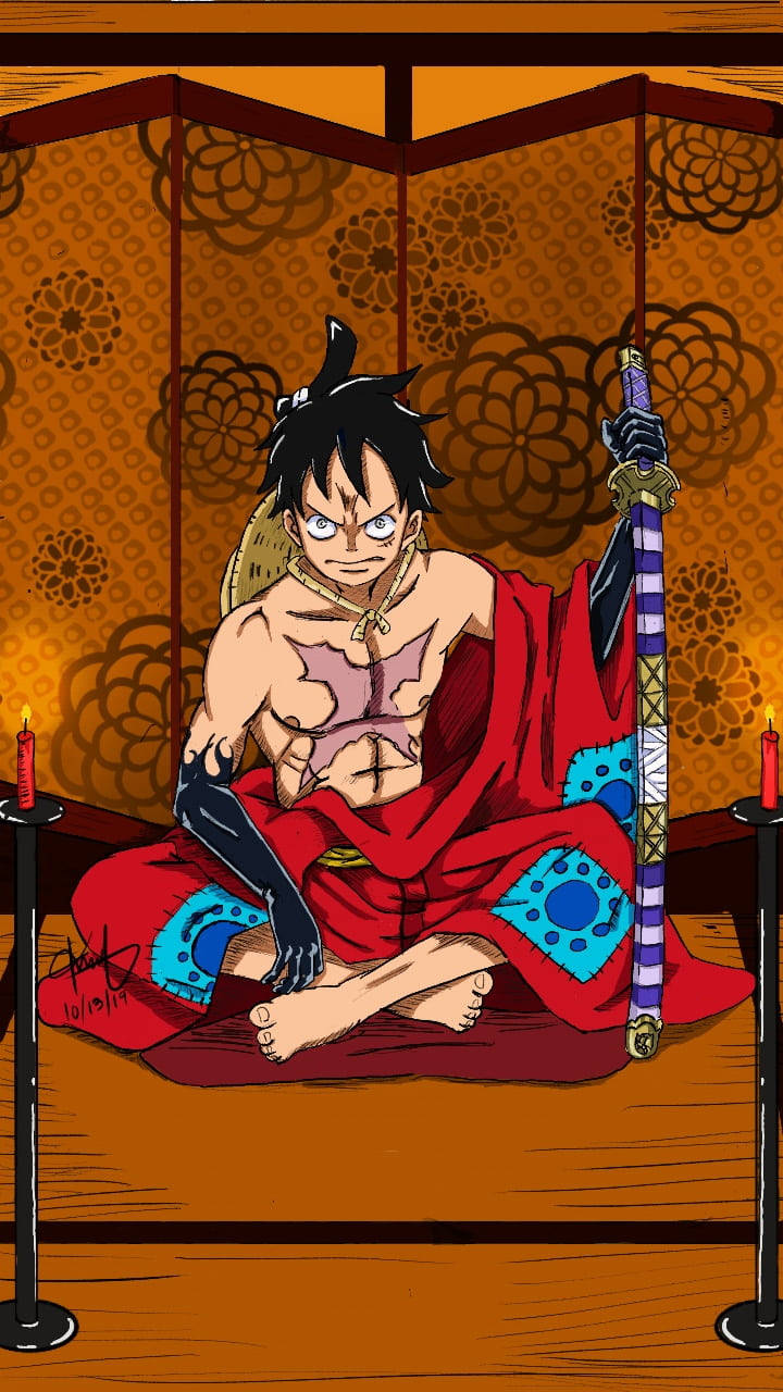 Download One Piece Wano Luffy Seated Wallpaper