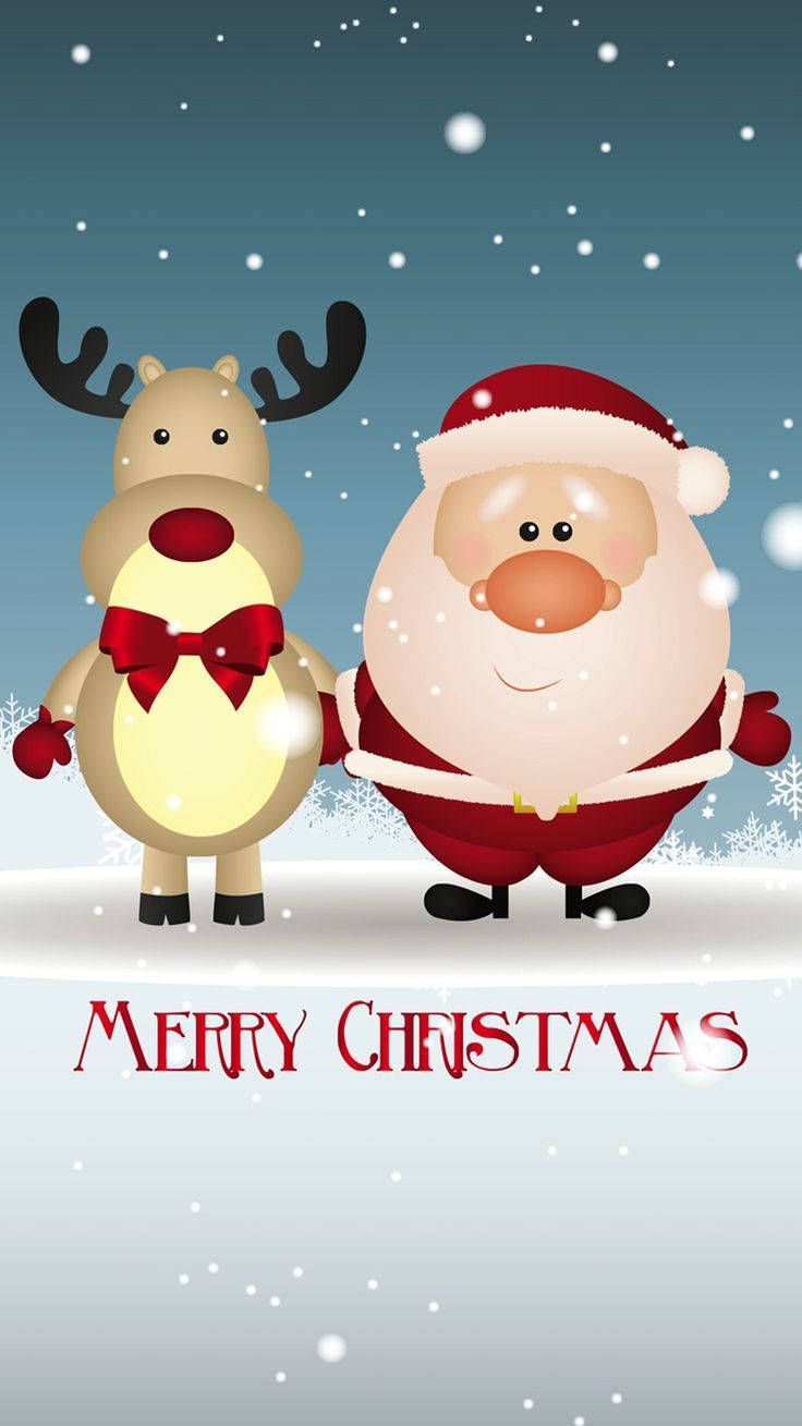 Download Snowy Santa Reindeer Merry Christmas iPhone Wallpaper