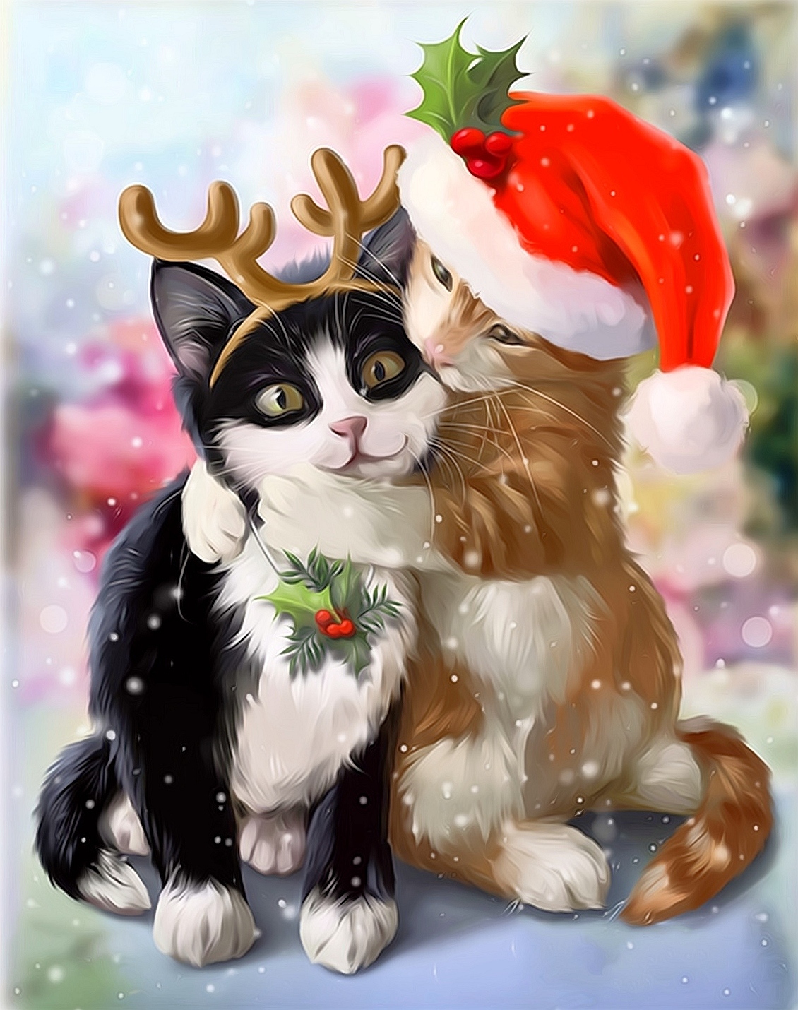 Cute christmas two cat Wallpaper Download