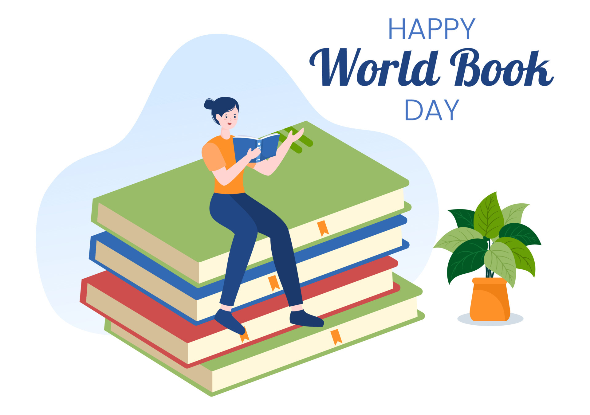 World Book Day Flat Cartoon Background Illustration. Stack of Books to Reading, Increase Insight and Knowledge Suitable for Wallpaper or Poster