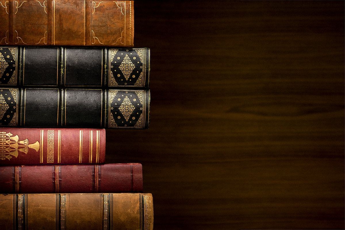 Antique stacked books on shelf, vintage background / Jubjang. Antique books, Background vintage, Vintage library