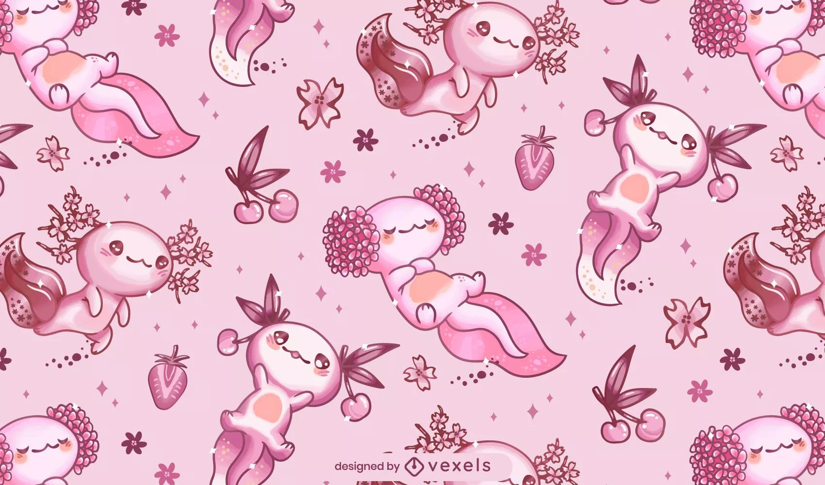 Axolotl Kawaii Pattern Design Vector