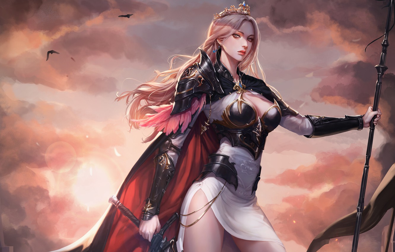 Wallpaper Girl, Figure, Armor, Girl, Fantasy, Art, Queen, Queen, by HaRim Shin, HaRim Shin image for desktop, section фантастика