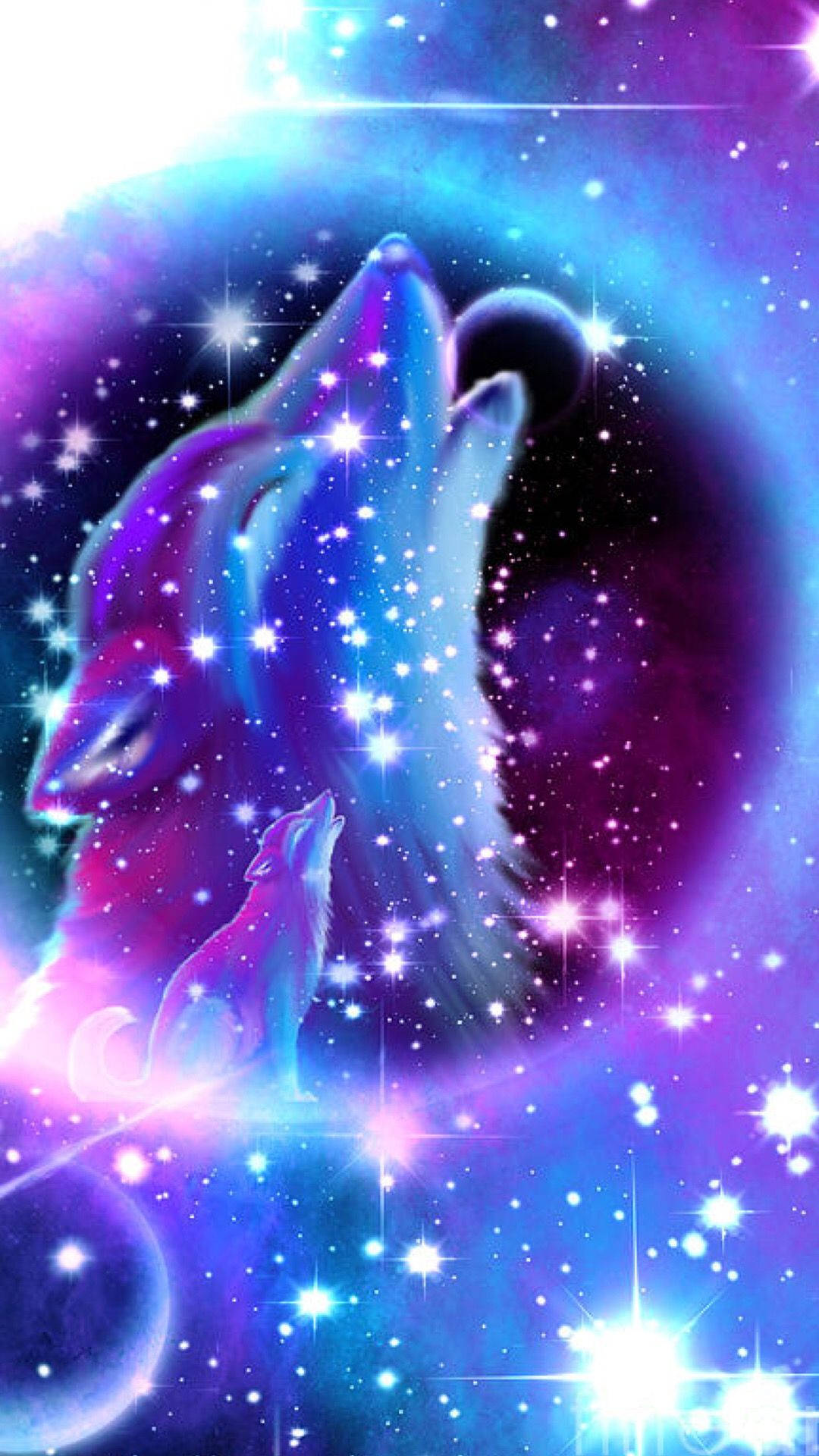 Download Starry Howling Galaxy Wolf Wallpaper