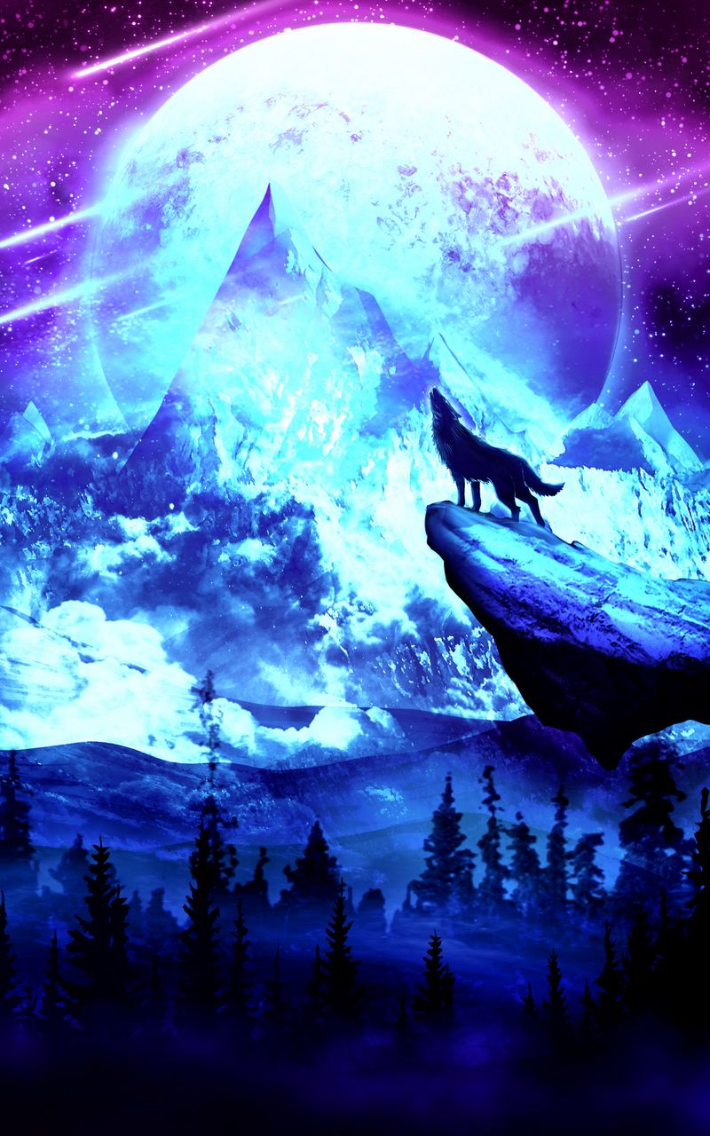Download Wallpaper 800x1280 Wolf, Moon, Night, Mountains, Art Samsung Galaxy Note Gt N Meizu Mx2 HD Background