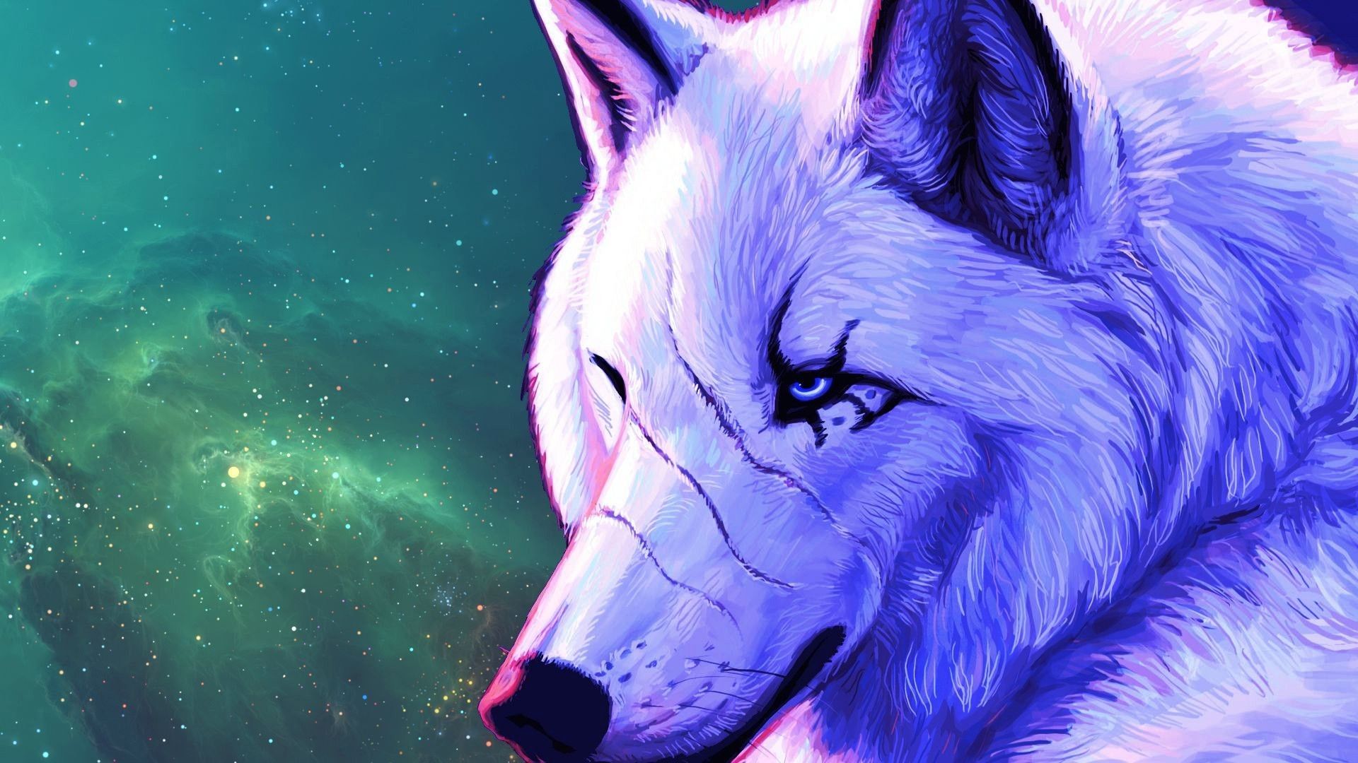 Galaxy Anime Wolves Wallpaper