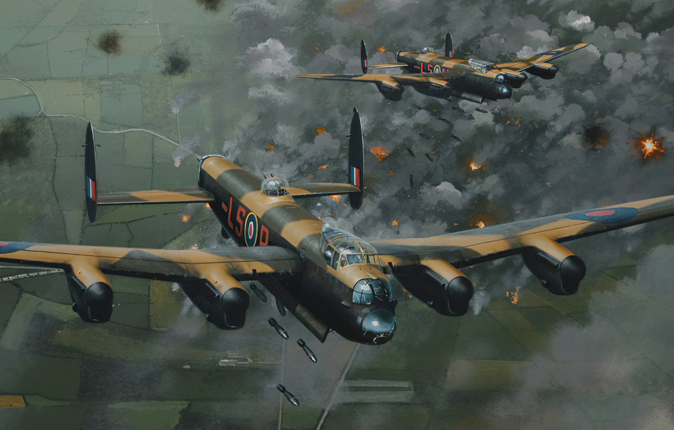 Wallpaper bomber, art, airplane, aviation, ww lancaster image for desktop, section авиация