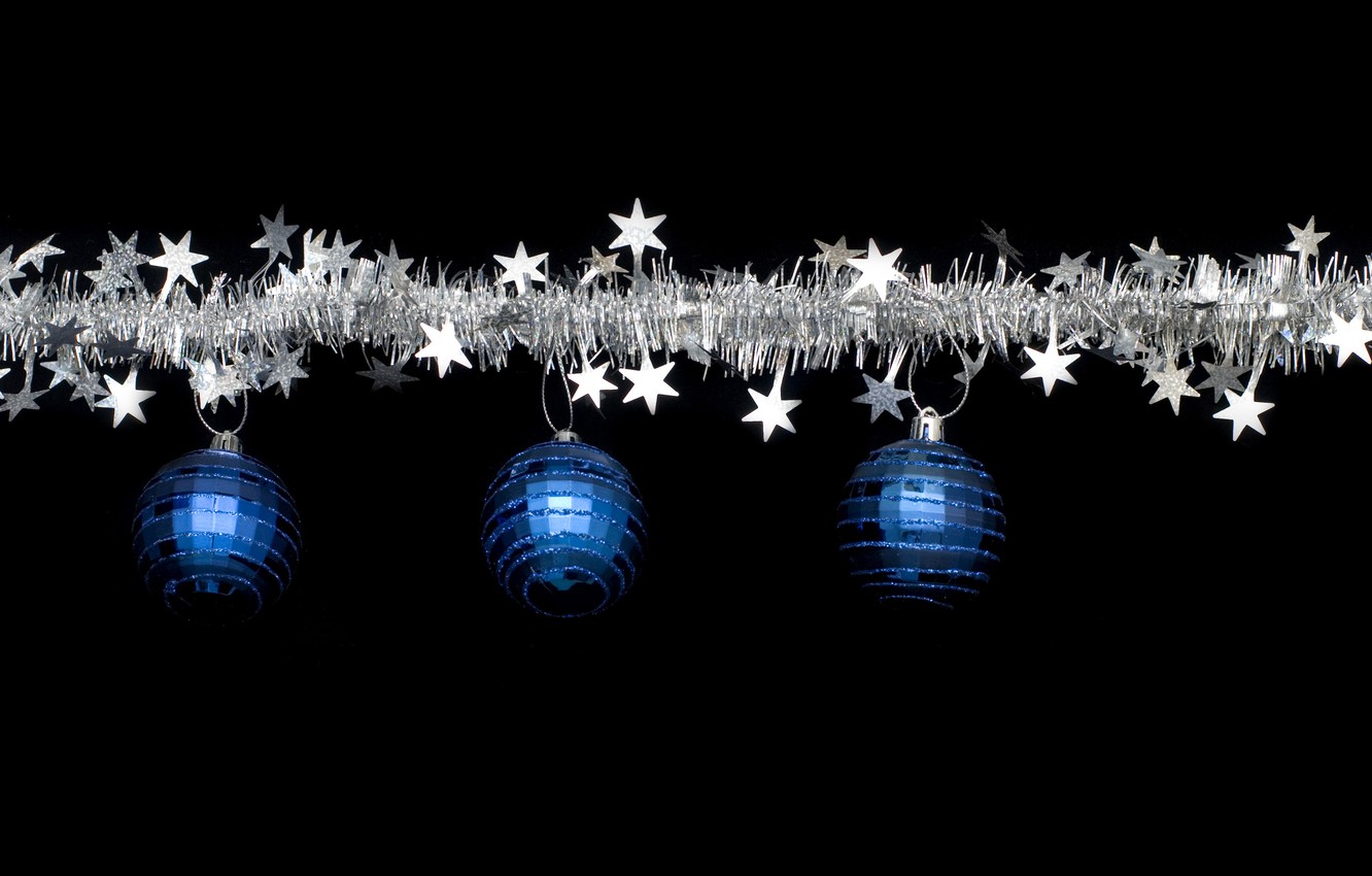 Wallpaper blue, holiday, black, balls, new year, Christmas, silver, stars, christmas, new year, tinsel image for desktop, section новый год