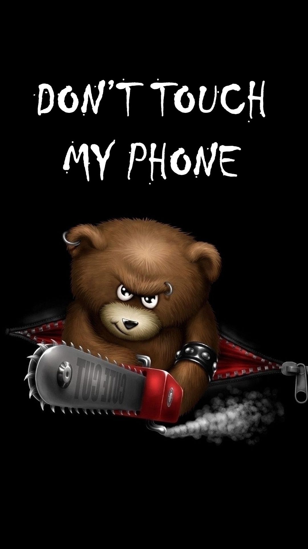 ↑↑TAP AND GET THE FREE APP! Quotes Don't Touch My Phone Black Angry Teddy Bear with Сhain. Dont touch my phone wallpaper, iPhone wallpaper, Funny phone wallpaper