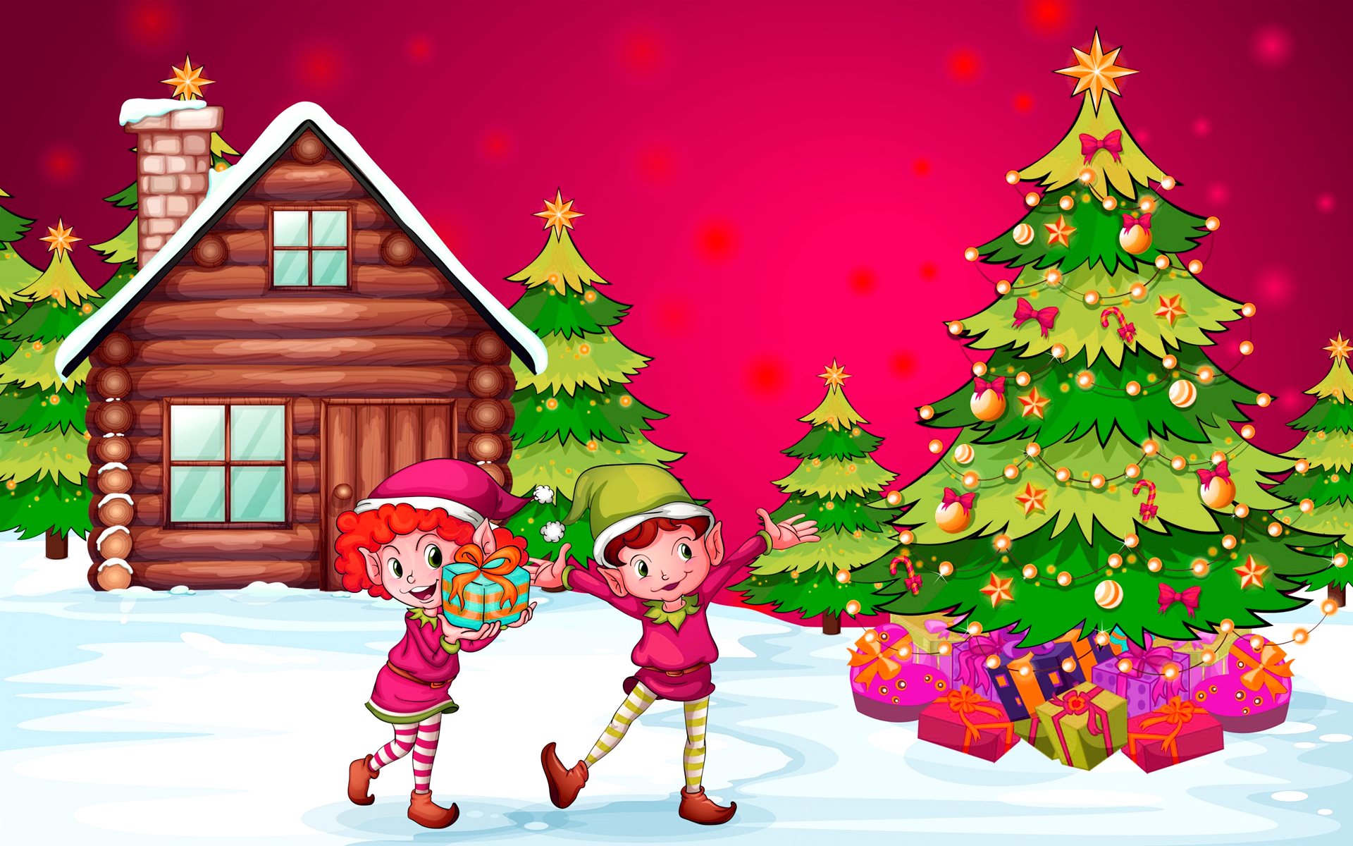 Happy Merry Christmas Cute Cartoon HD Wallpaper