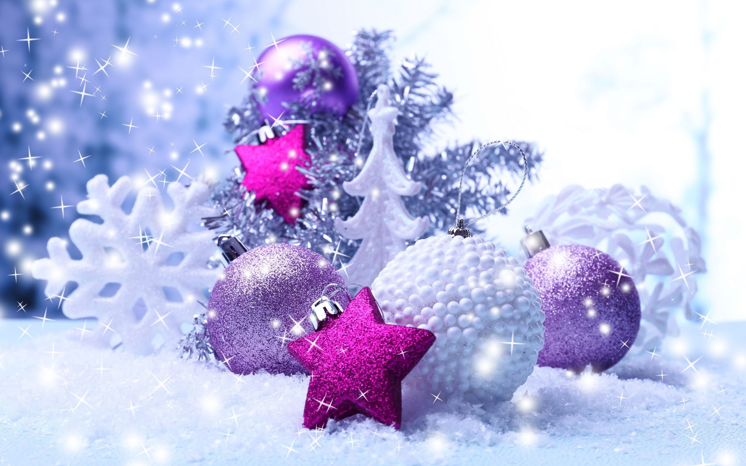 New Year, Sparkles, Christmas Ornaments, Snowflakes, Stars Wallpaper HD / Desktop and Mobile Background
