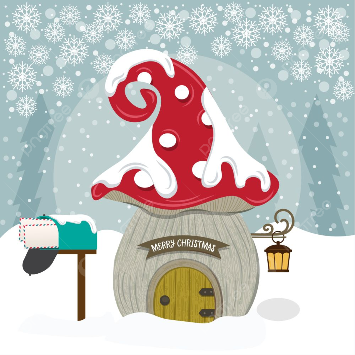 Christmas Card With Cute Gnome House Background, People, Costume, December Background Image for Free Download