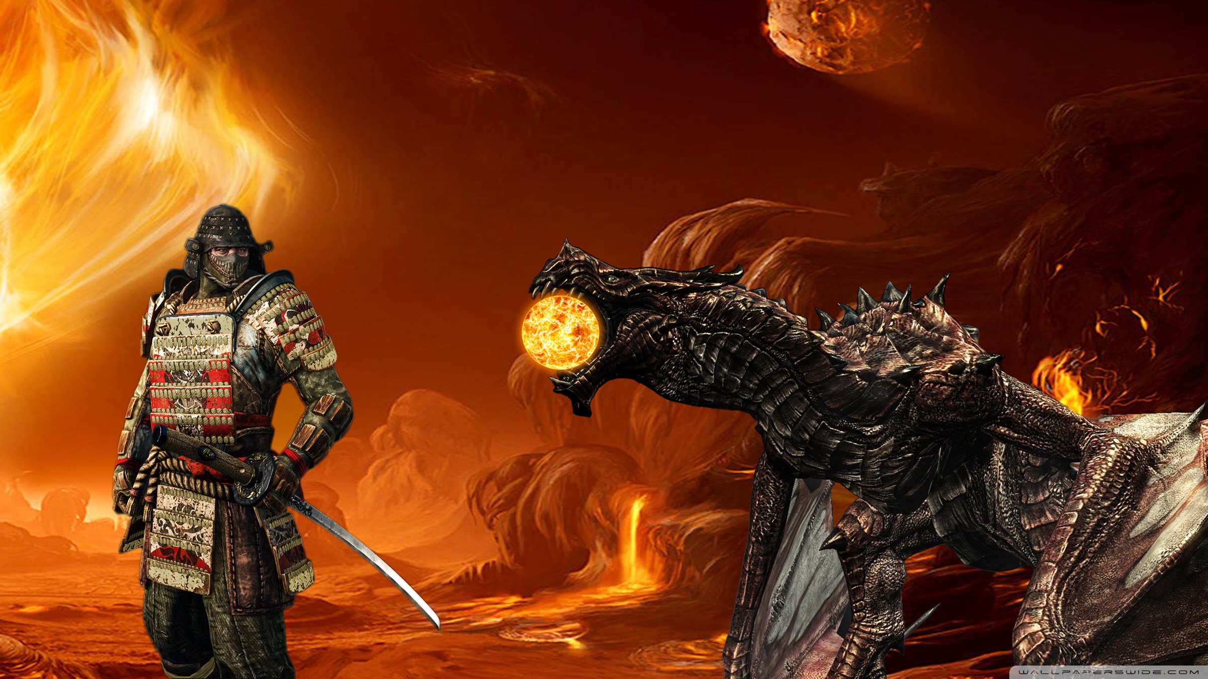 Samurai vs Dragon Ultra HD Desktop Background Wallpaper for 4K UHD TV, Widescreen & UltraWide Desktop & Laptop