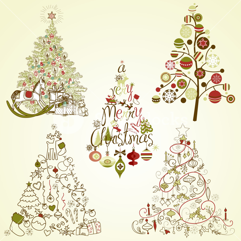 Christmas Tree Collection. Vintage Royalty Free Stock Image