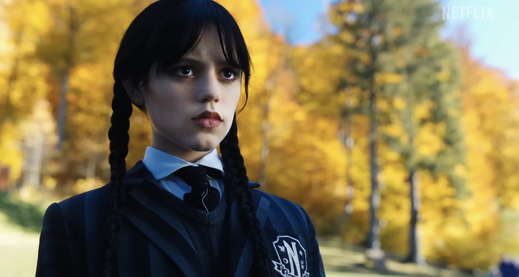 Addy Carter image of Jenna Ortega as Wednesday Addams in Netflix's Wednesday series. Coming soon