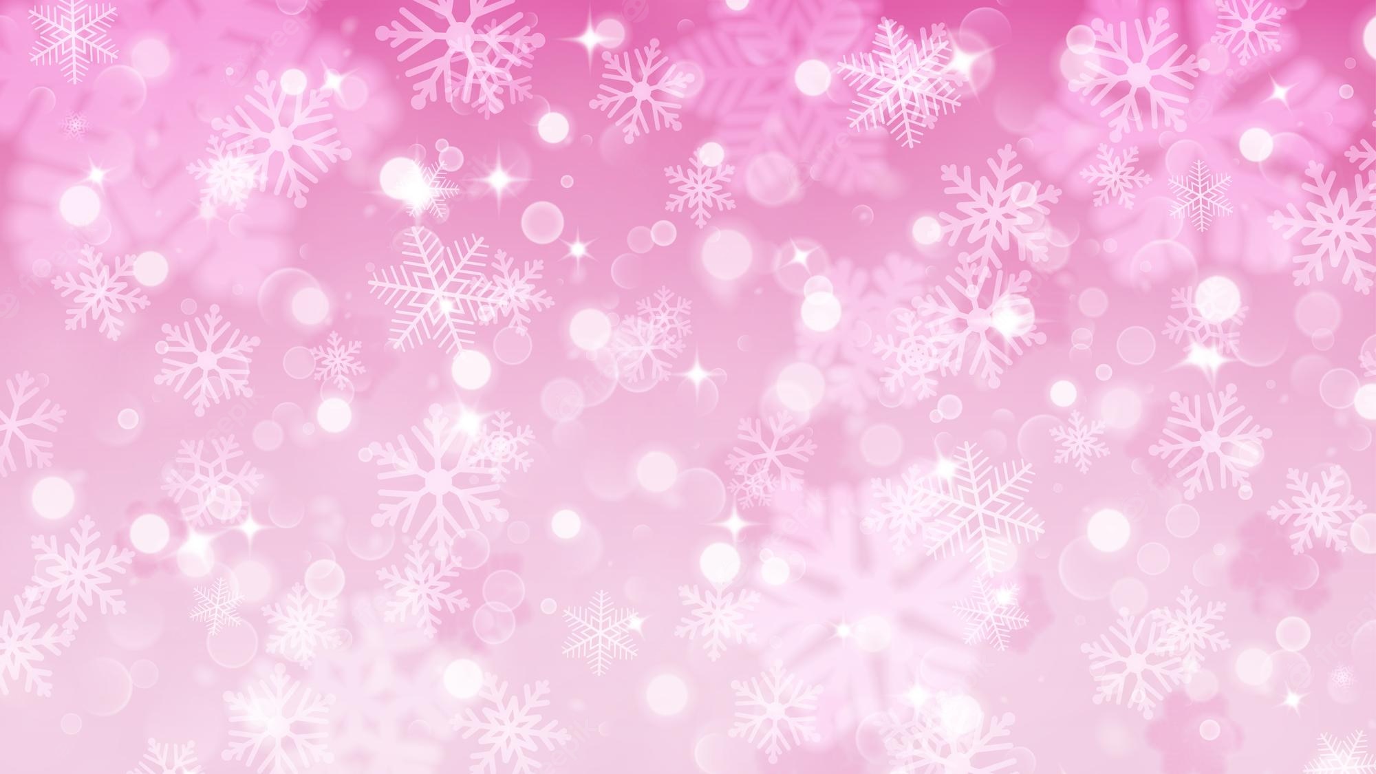 Premium Vector. Christmas background with white blurred and clear snowflakes on pink background big fuzzy and clear small snowflakes christmas vector illustration of beautiful snowflakes