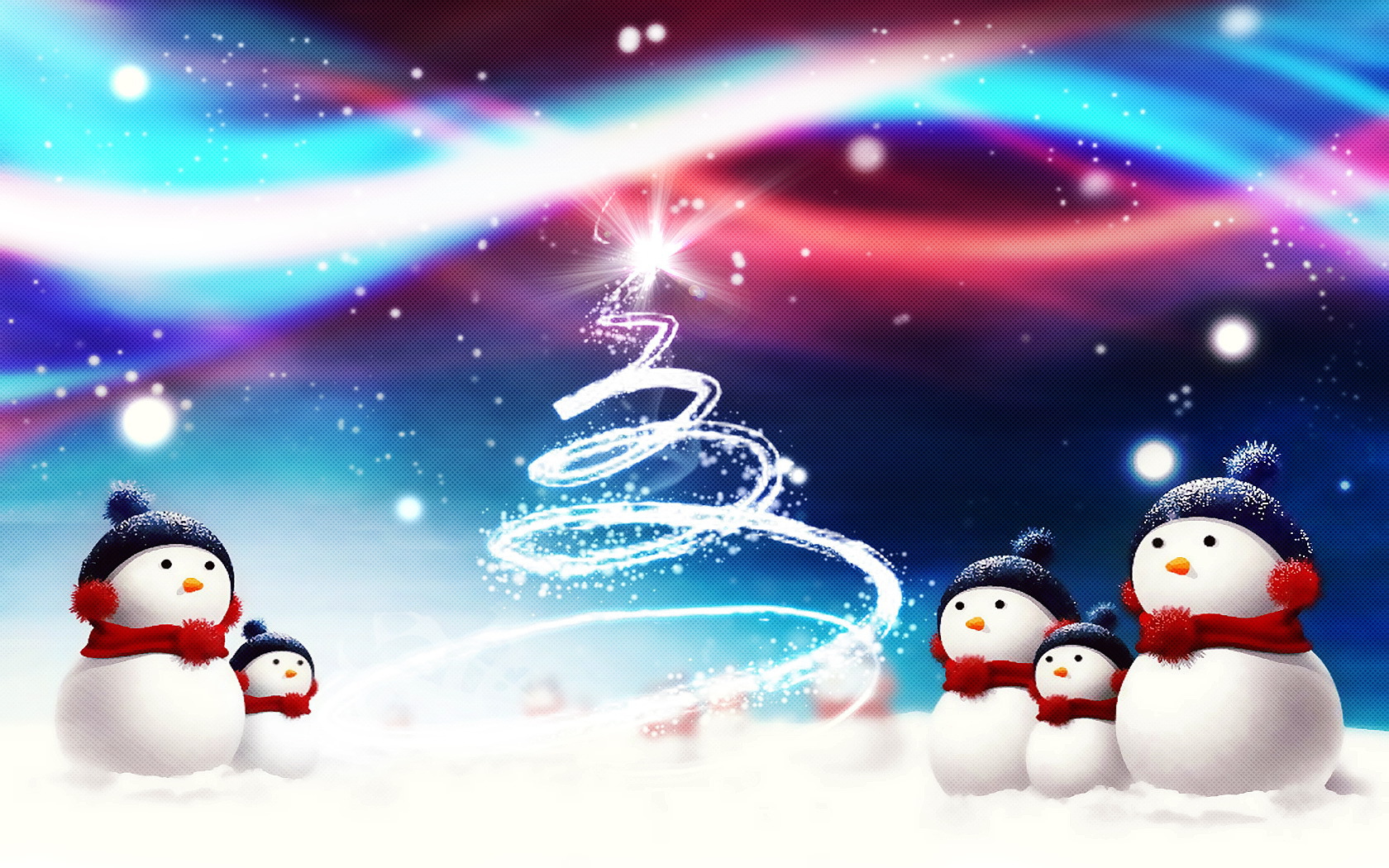 Snowmen on Christmas, colorful picture Desktop wallpaper 1680x1050