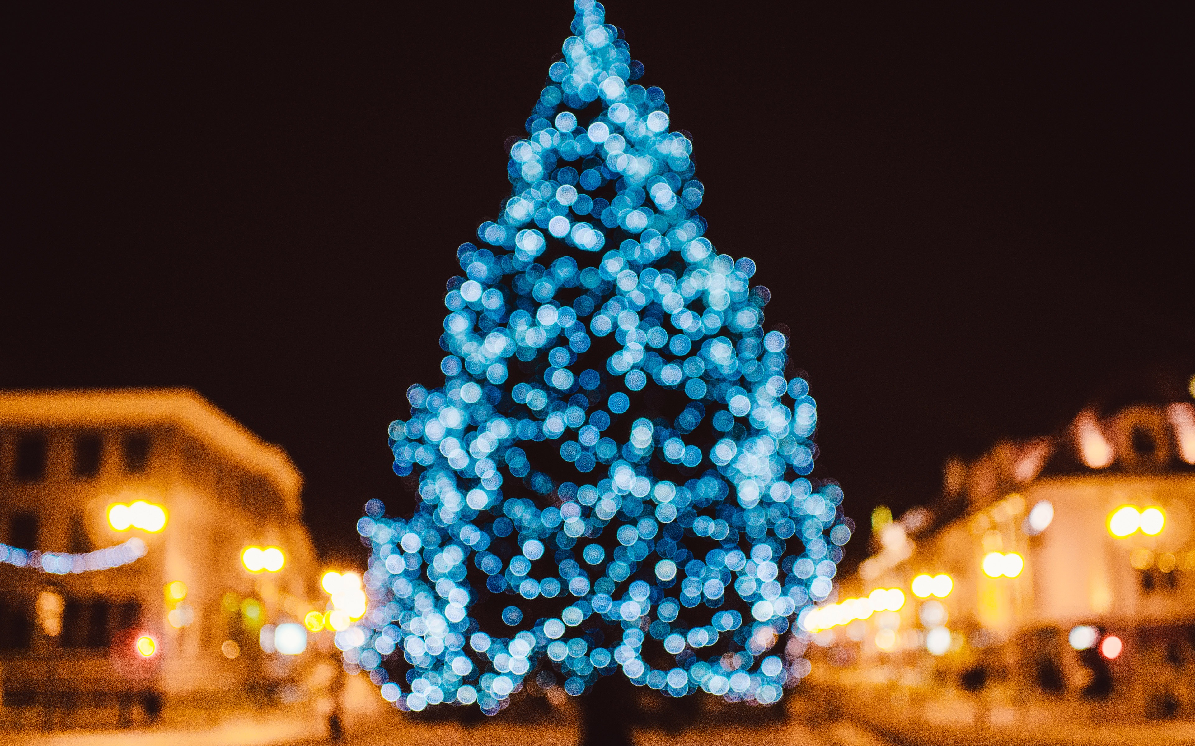 Outdoor Night Christmas Tree Lights 4K Ultra HD