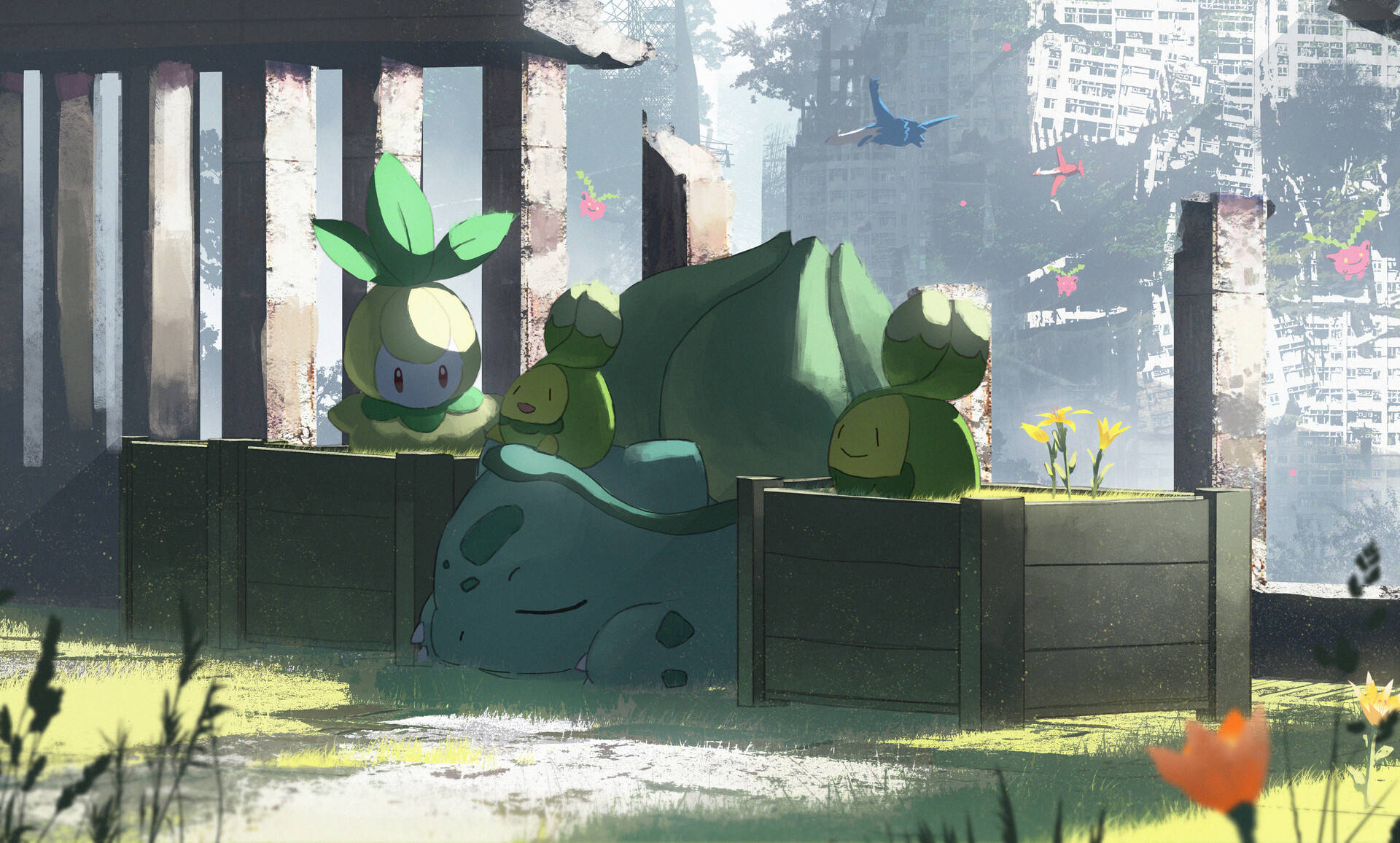 Download Sleeping Bulbasaur And Grass Pokemon Wallpaper