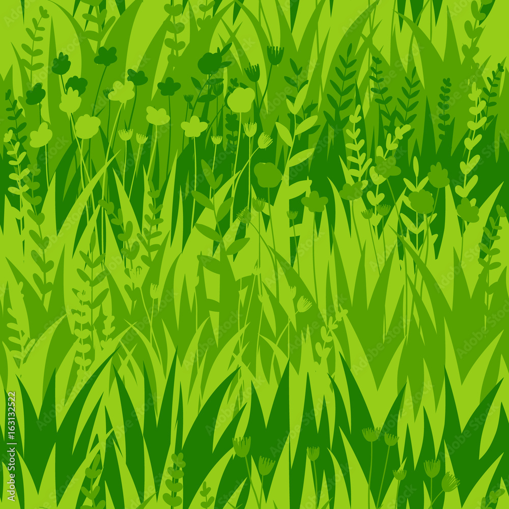 Summer green grass seamless pattern background. Vector eco, nature design wallpaper Stock Vector