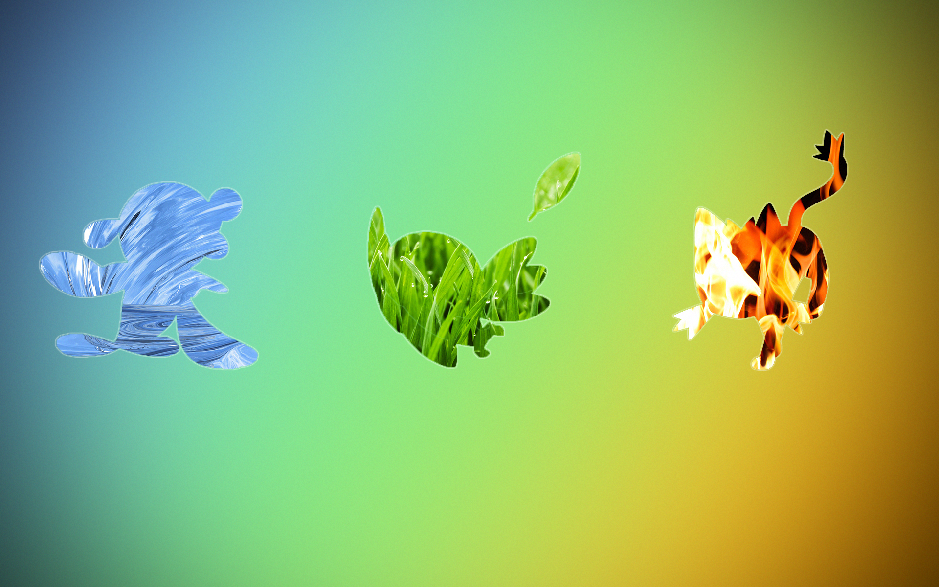 Pokemon Starters Grass Water Fire Wallpaper:1920x1200