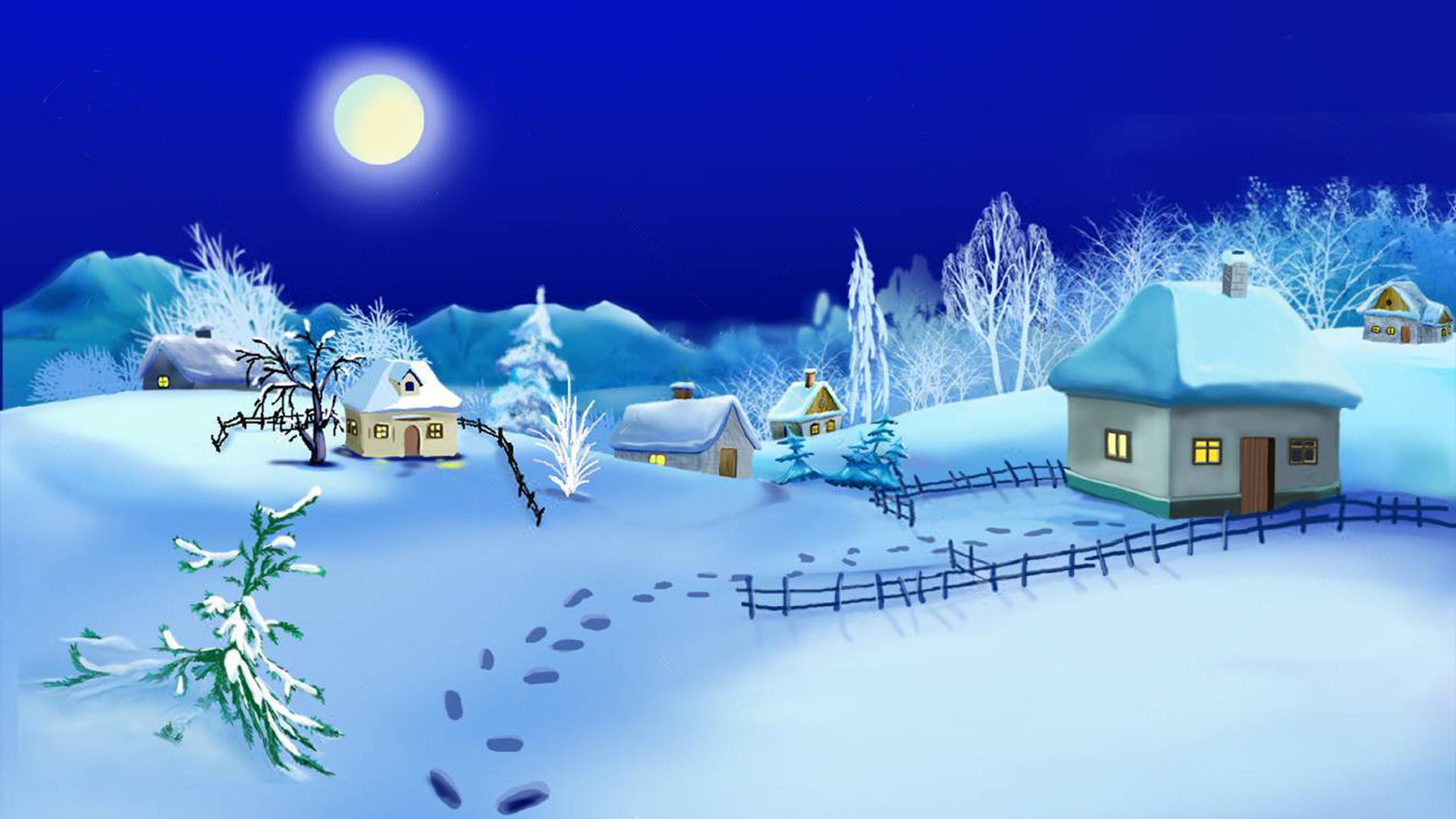 Christmas Night Small Village In A Winter Time HD Wallpaper