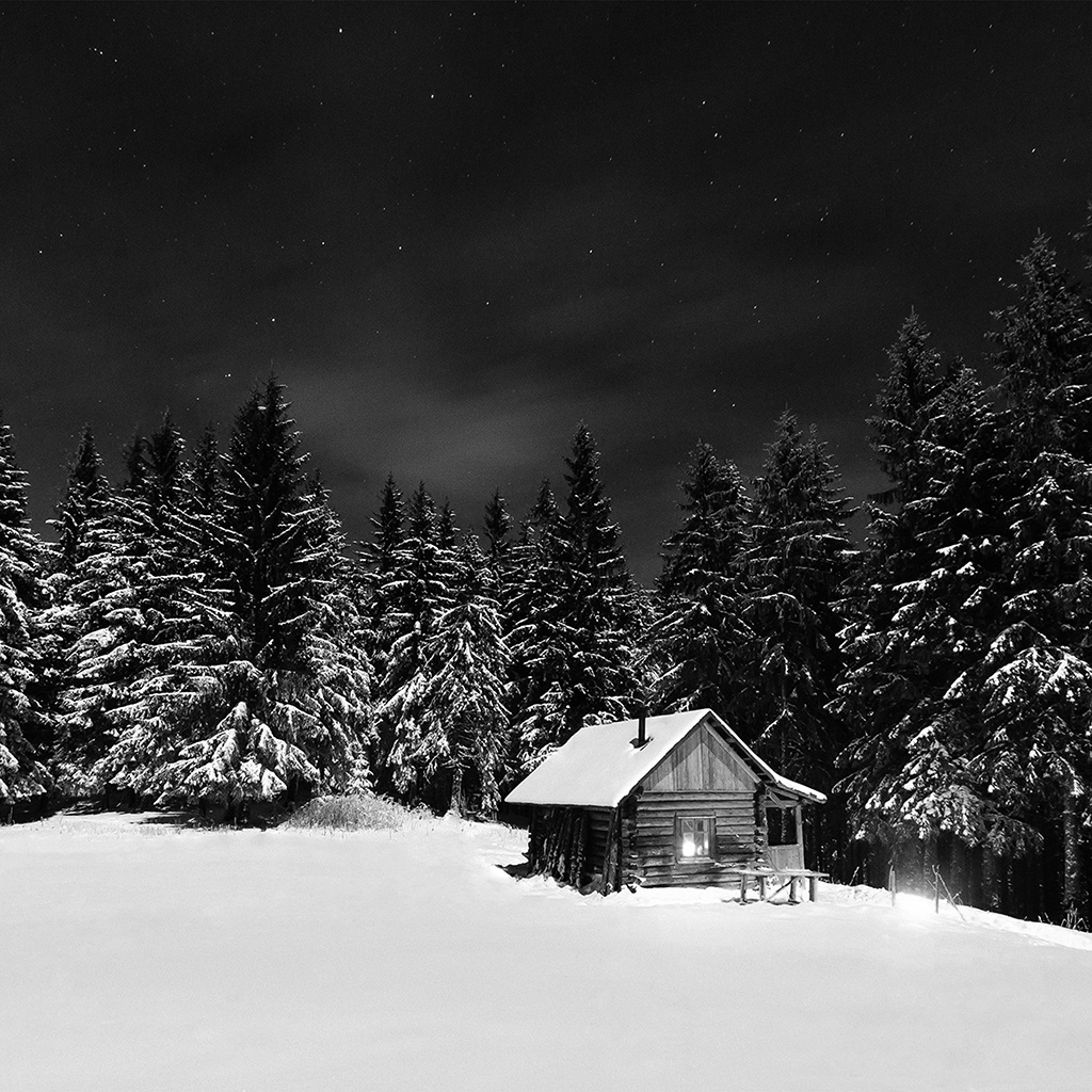 Winter House Night Sky Christmas Starry Bw Dark Wallpaper