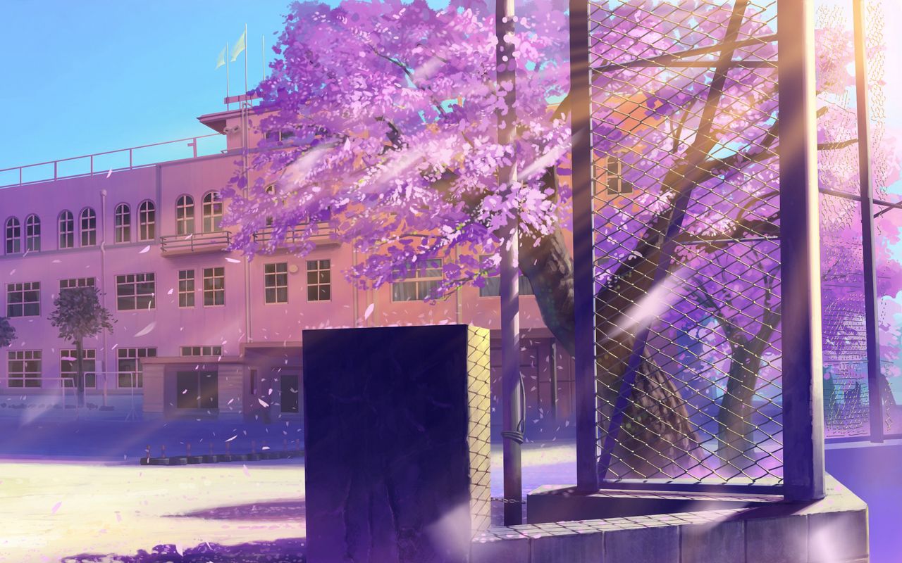 Download wallpaper 1280x800 anime, school, winter street widescreen 16:10 HD background