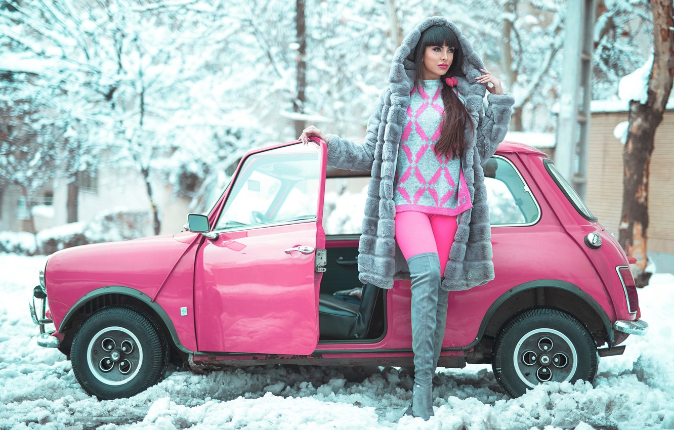 Wallpaper winter, model, glamour, car image for desktop, section девушки
