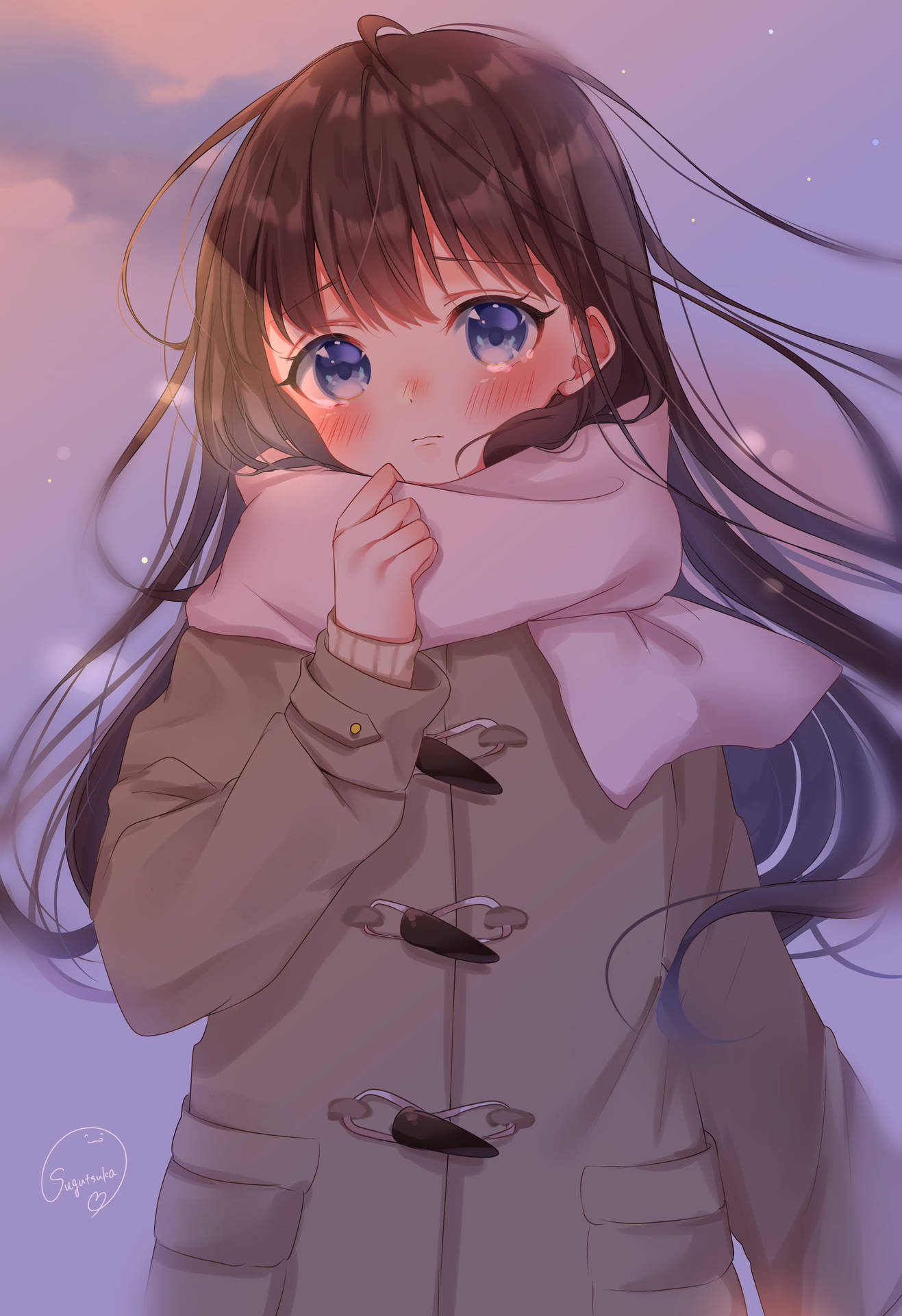 Download Aesthetic Sad Anime Girl Winter Coat Wallpaper