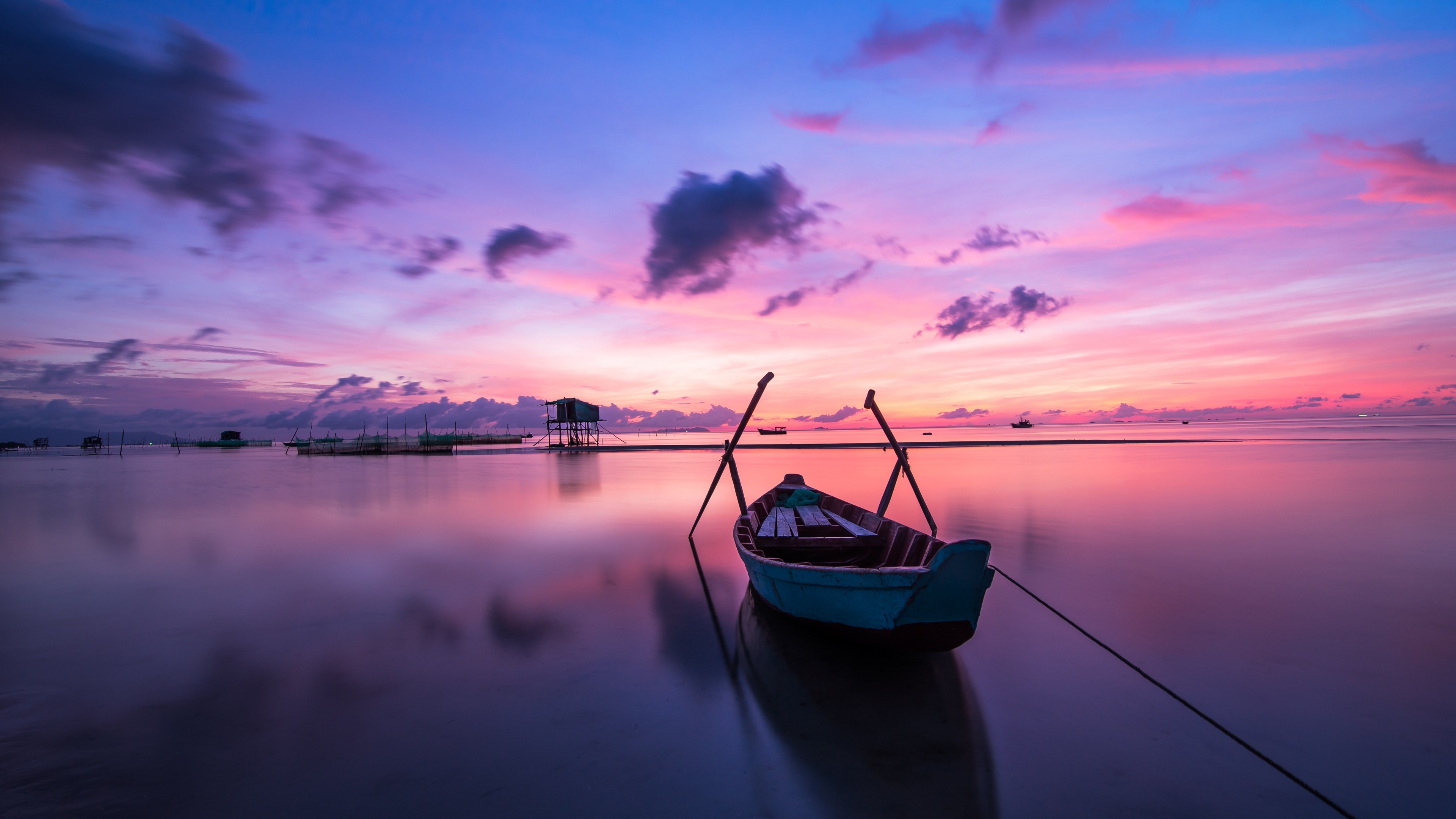 Rowing boat Wallpaper 4K, Sunset, Body of Water, Nature