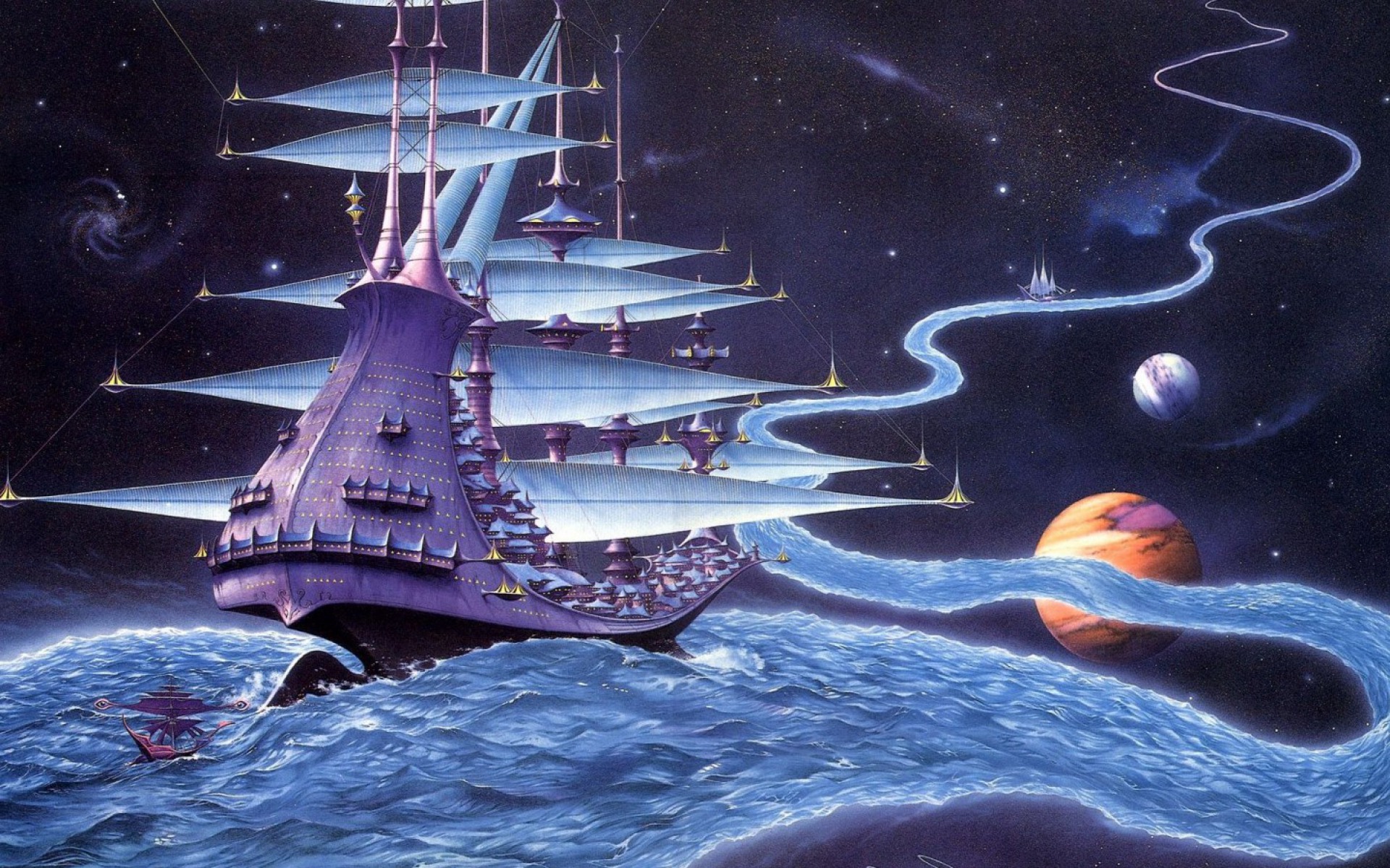 Ship Water Street Planet Space desktop PC and Mac wallpaper