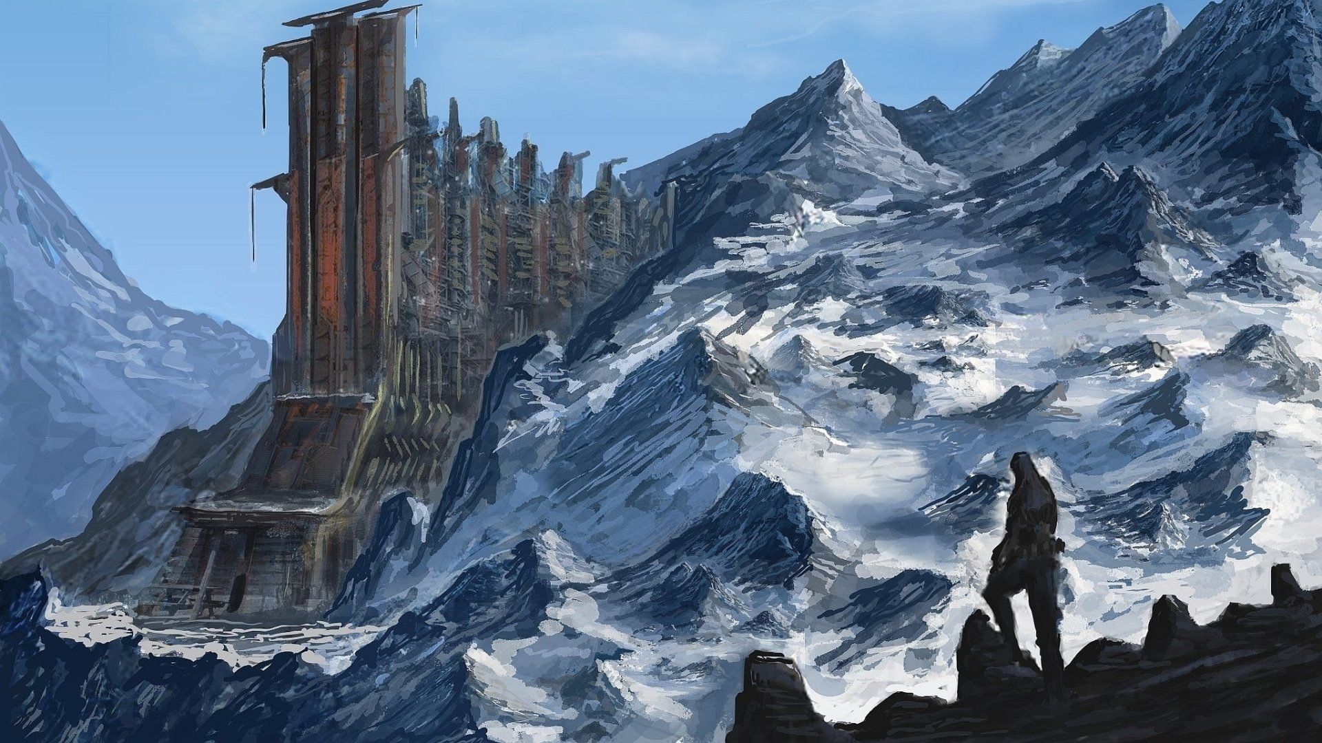 Fantasy Landscape Winter Fantasy Shadow Snow Building Mountain Wallpaper. Fantasy landscape, Fantasy art landscapes, Winter landscape