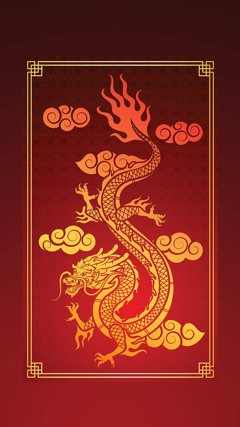 Download Golden Dragon Chinese Red Wallpaper