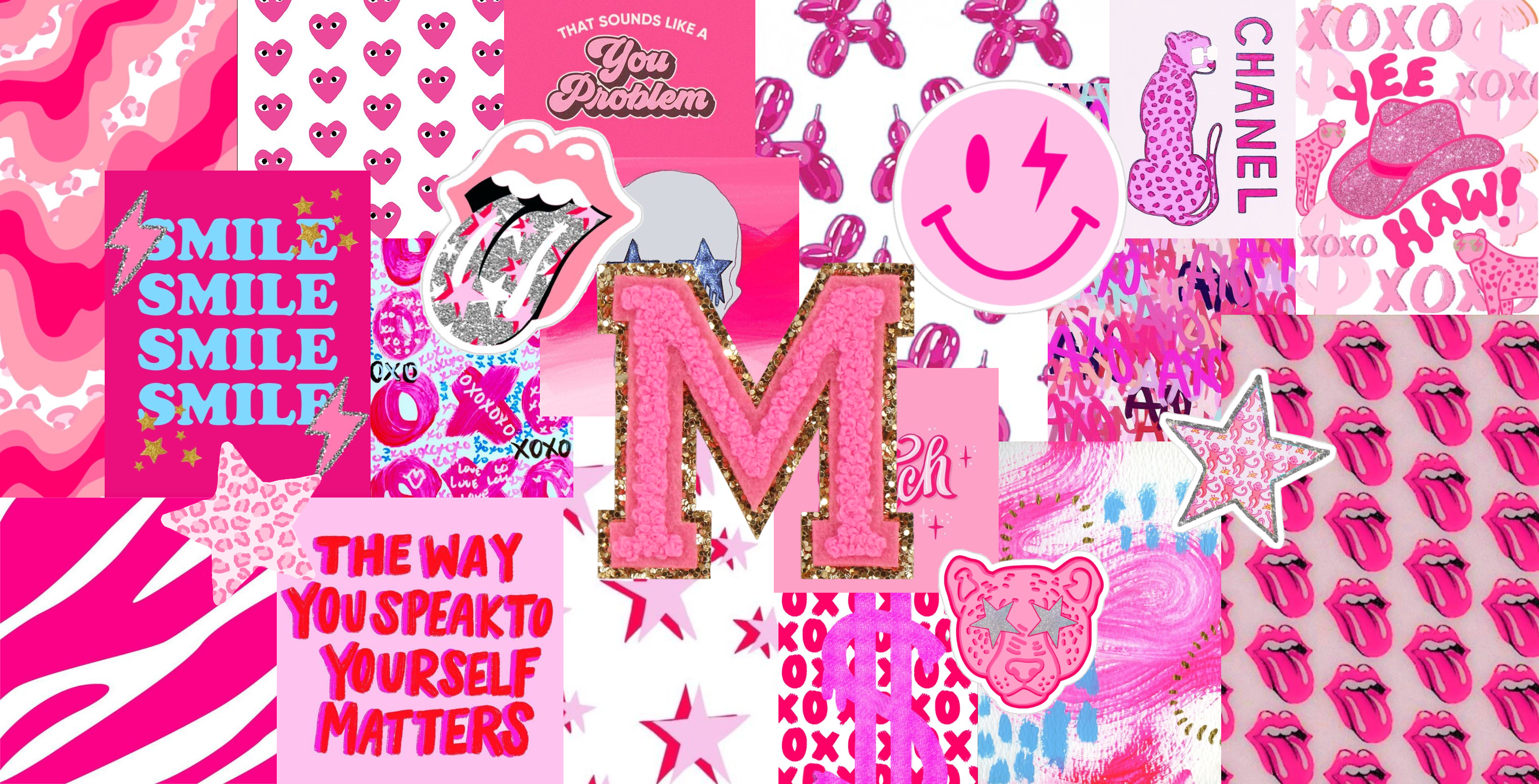 Preppy Letter M Desktop Background- Hot Pink. Pink wallpaper laptop, Wallpaper iphone cute, Cute laptop wallpaper