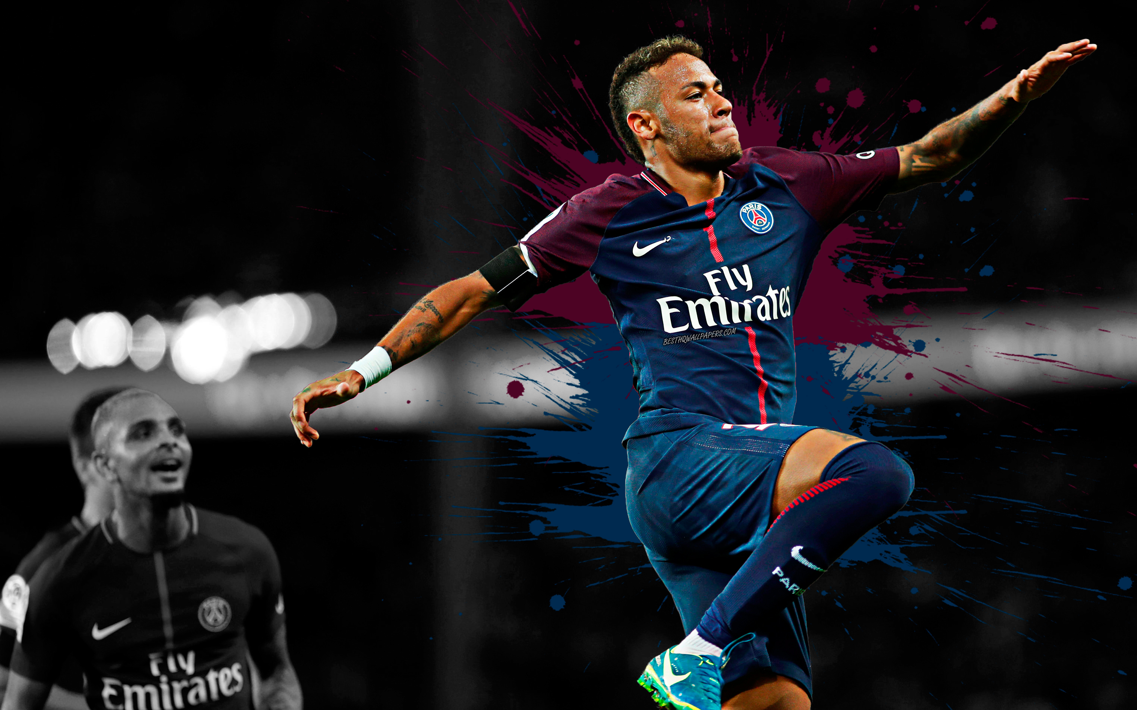 Download Wallpaper Neymar Jr, 4k, Paris Saint Germain, Art, PSG, Brazilian Football Player, Splashes Of Paint, Grunge Art, Creative Art, Ligue 1, France, Football For Desktop With Resolution 3840x2400. High Quality HD Picture