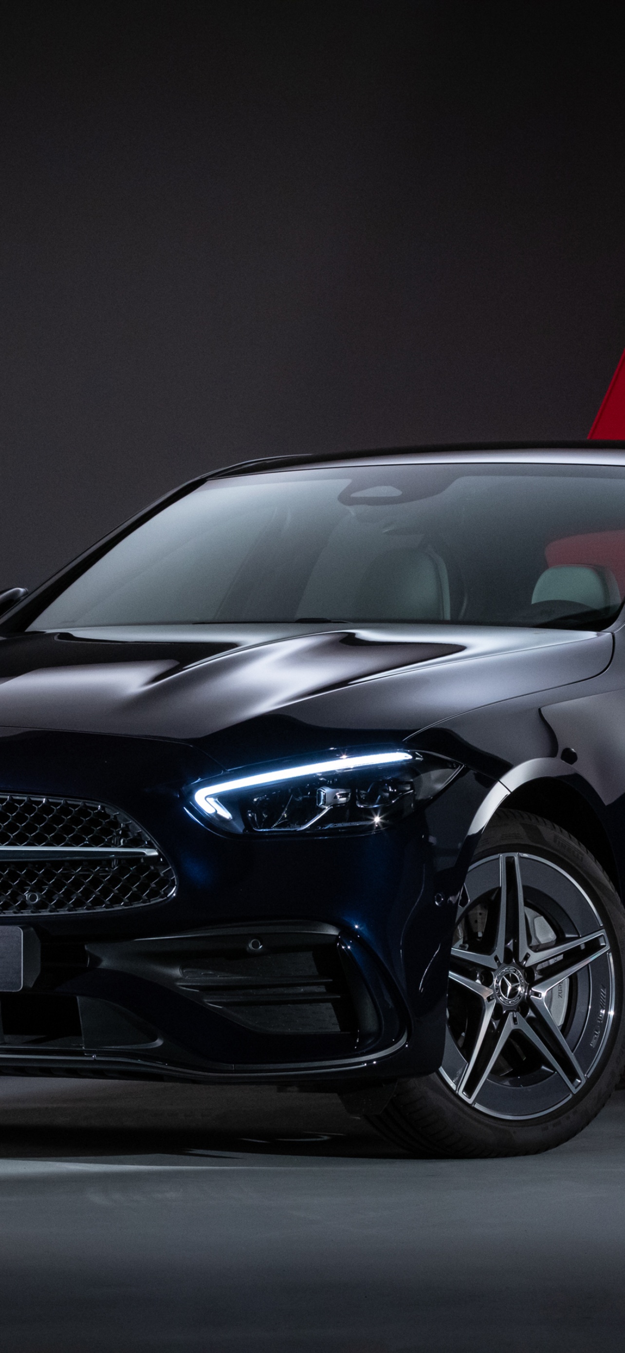 Mercedes Benz C 200 AMG Line Wallpaper 4K, 2022, Black Cars, Black Dark