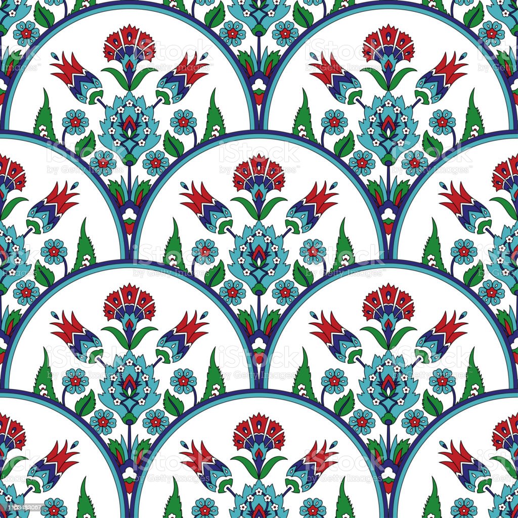 Turkish Arabic Pattern Vector Seamless Ottoman Iznik Tile Design With Tulip Flowers Oriental Background For Wallpaper Backdrop Home Textile Curtain Fabric Stock Illustration Image Now