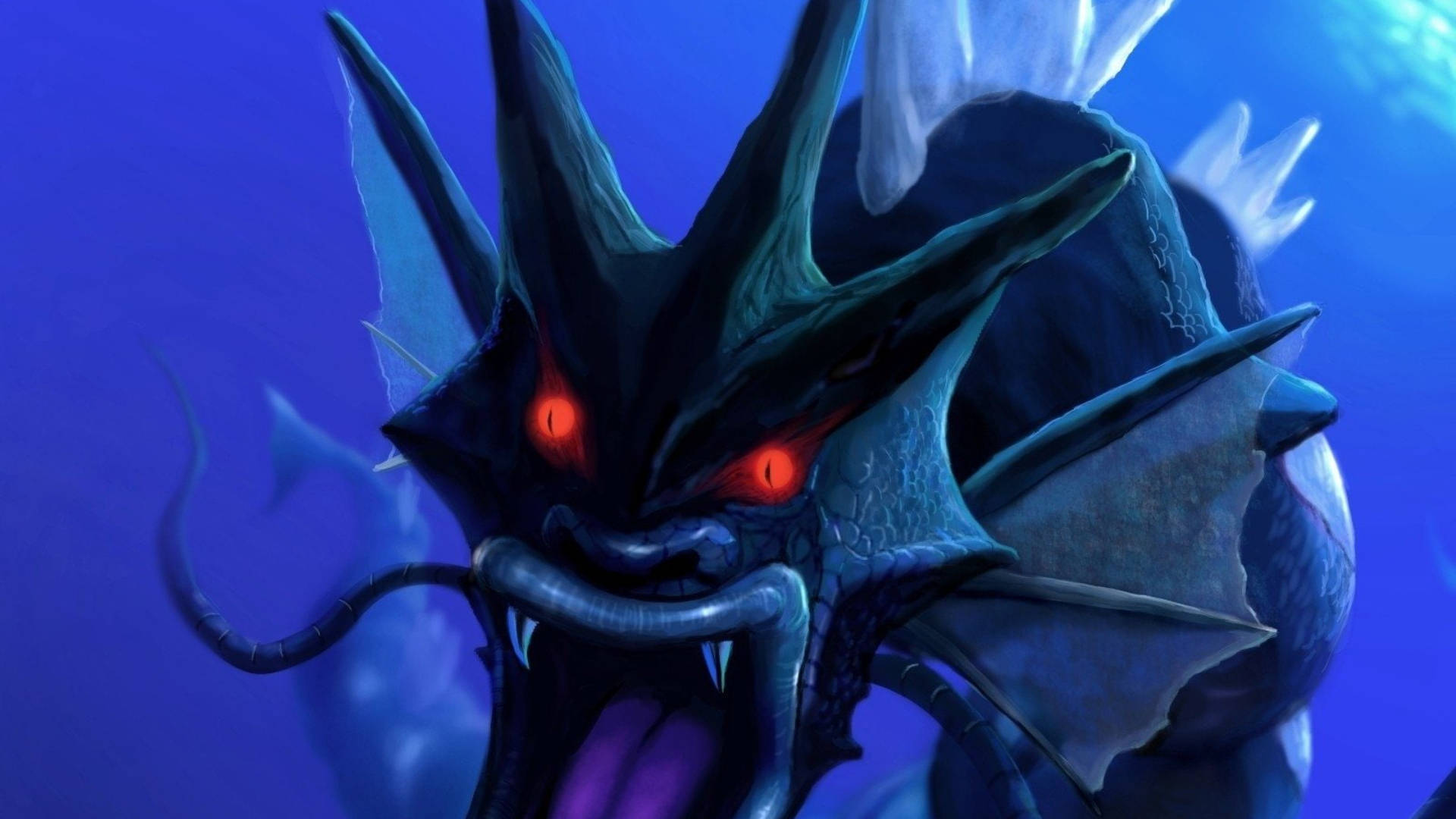 Download Creepy Gyarados With Red Eyes Wallpaper
